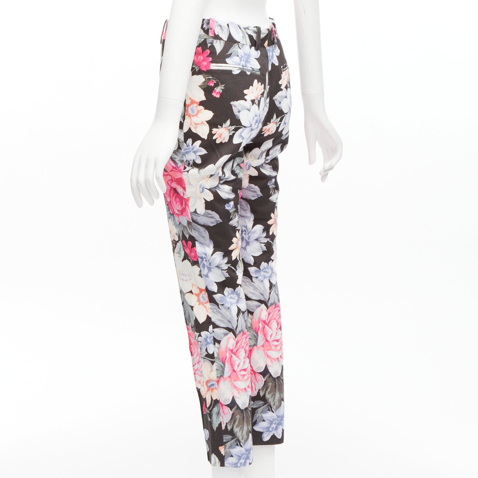 Celine CELINE Phoebe Philo black floral print cotton twill tapered pants FR34 XS Size 26" / US 2 / IT 38 - 6 Thumbnail