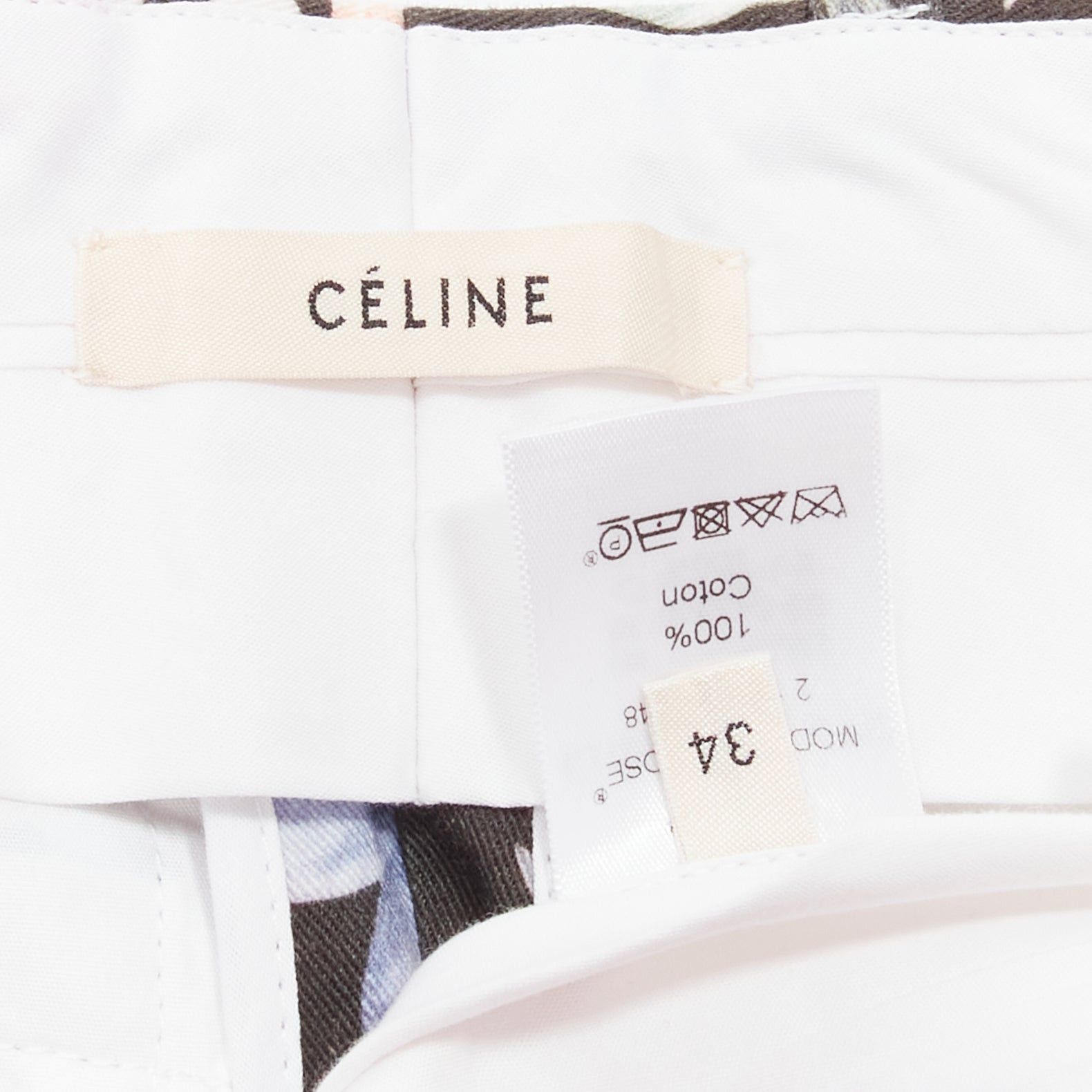 Celine CELINE Phoebe Philo black floral print cotton twill tapered pants FR34 XS Size 26" / US 2 / IT 38 - 8 Thumbnail