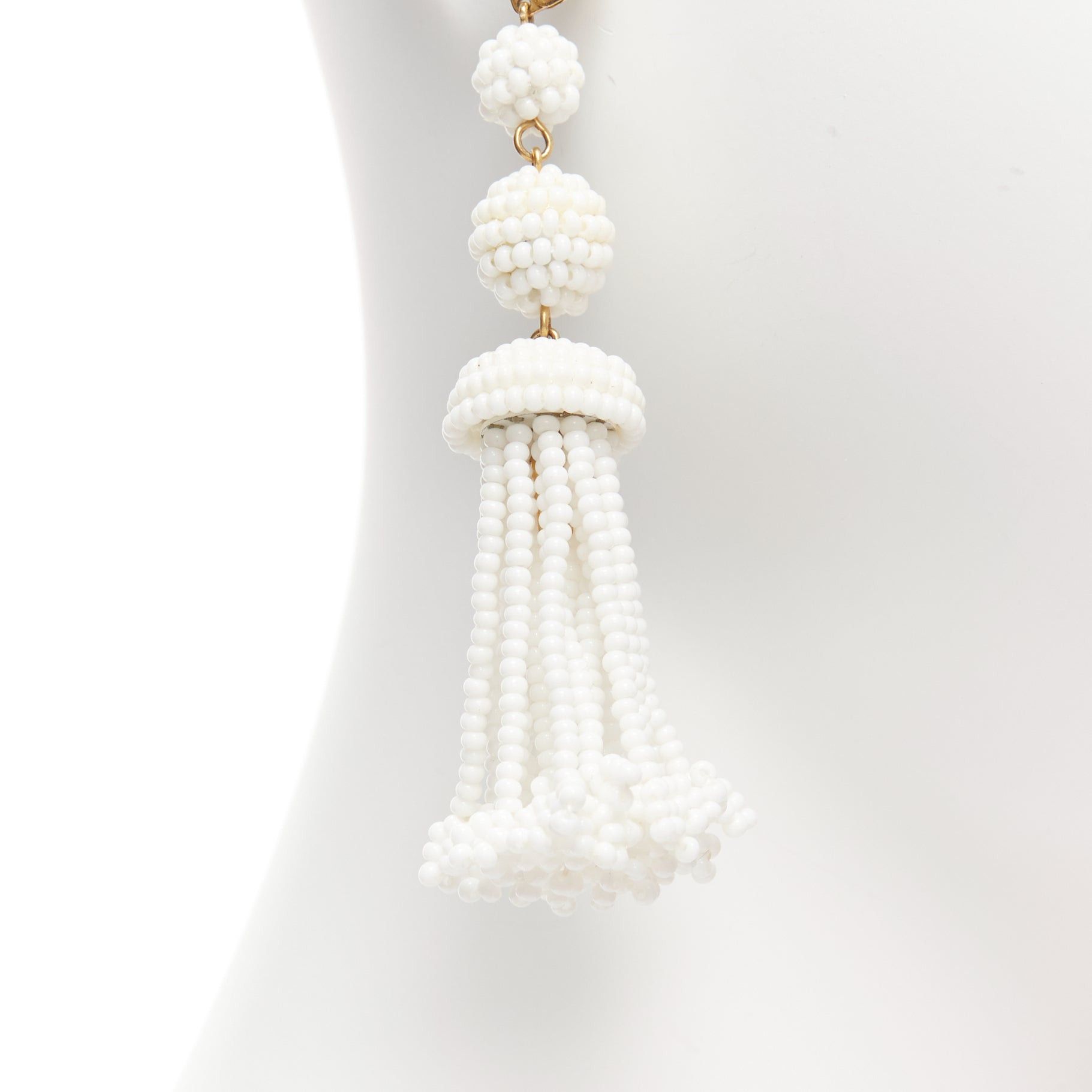 Celine OLD CELINE Phoebe Philo white beaded tassel drop earrings Pair Size ONE SIZE - 3 Thumbnail