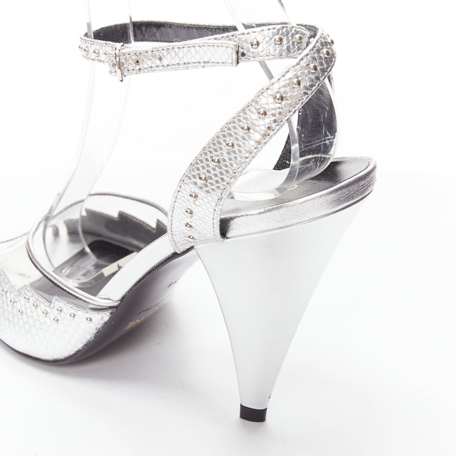 Celine CELINE Hedi Slimane silver leather PVC conical heels EU38 Size US 8 / IT 38 - 8 Thumbnail