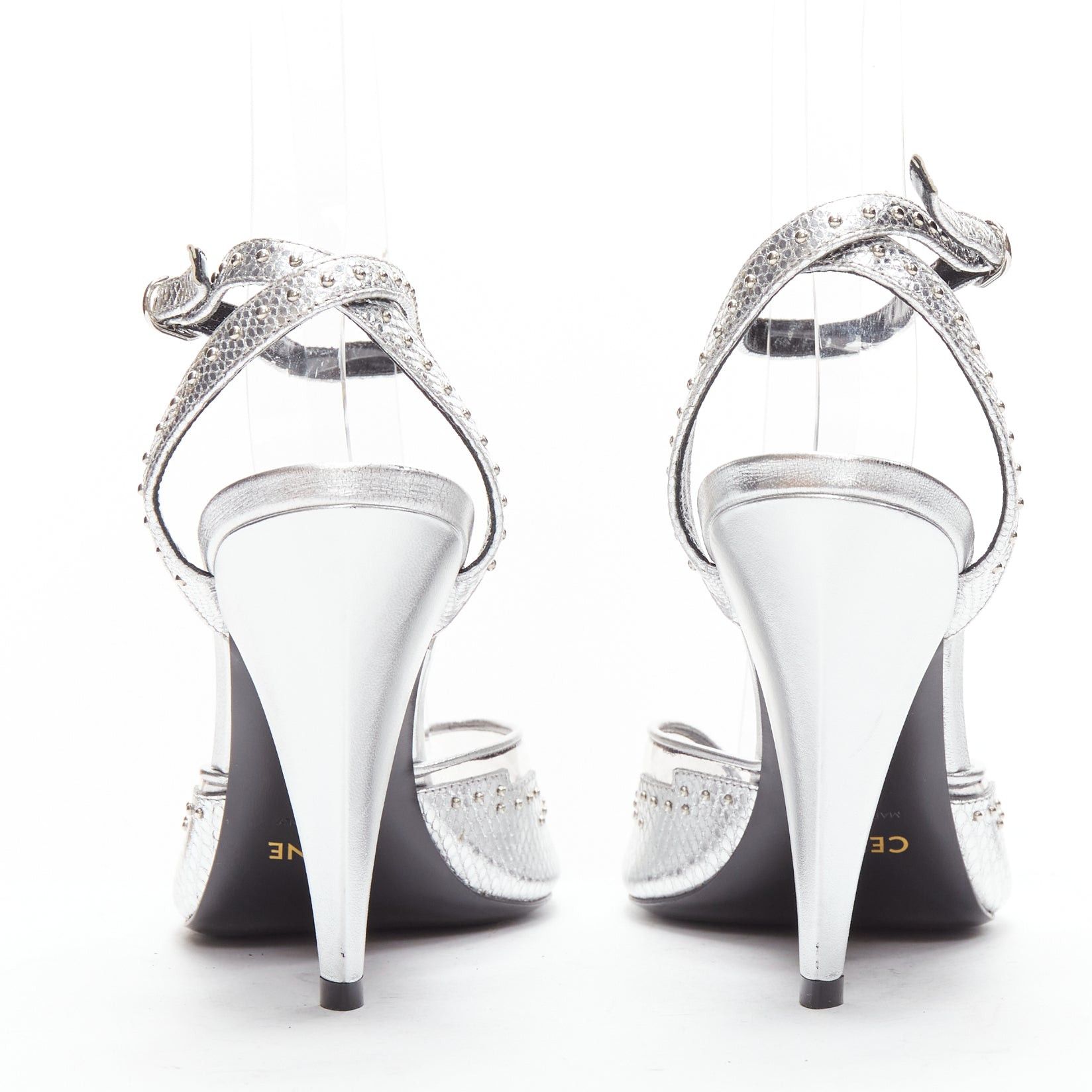Celine CELINE Hedi Slimane silver leather PVC conical heels EU38 Size US 8 / IT 38 - 5 Thumbnail