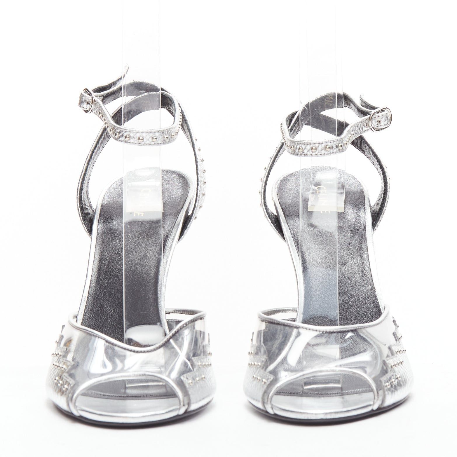 Celine CELINE Hedi Slimane silver leather PVC conical heels EU38 Size US 8 / IT 38 - 3 Thumbnail