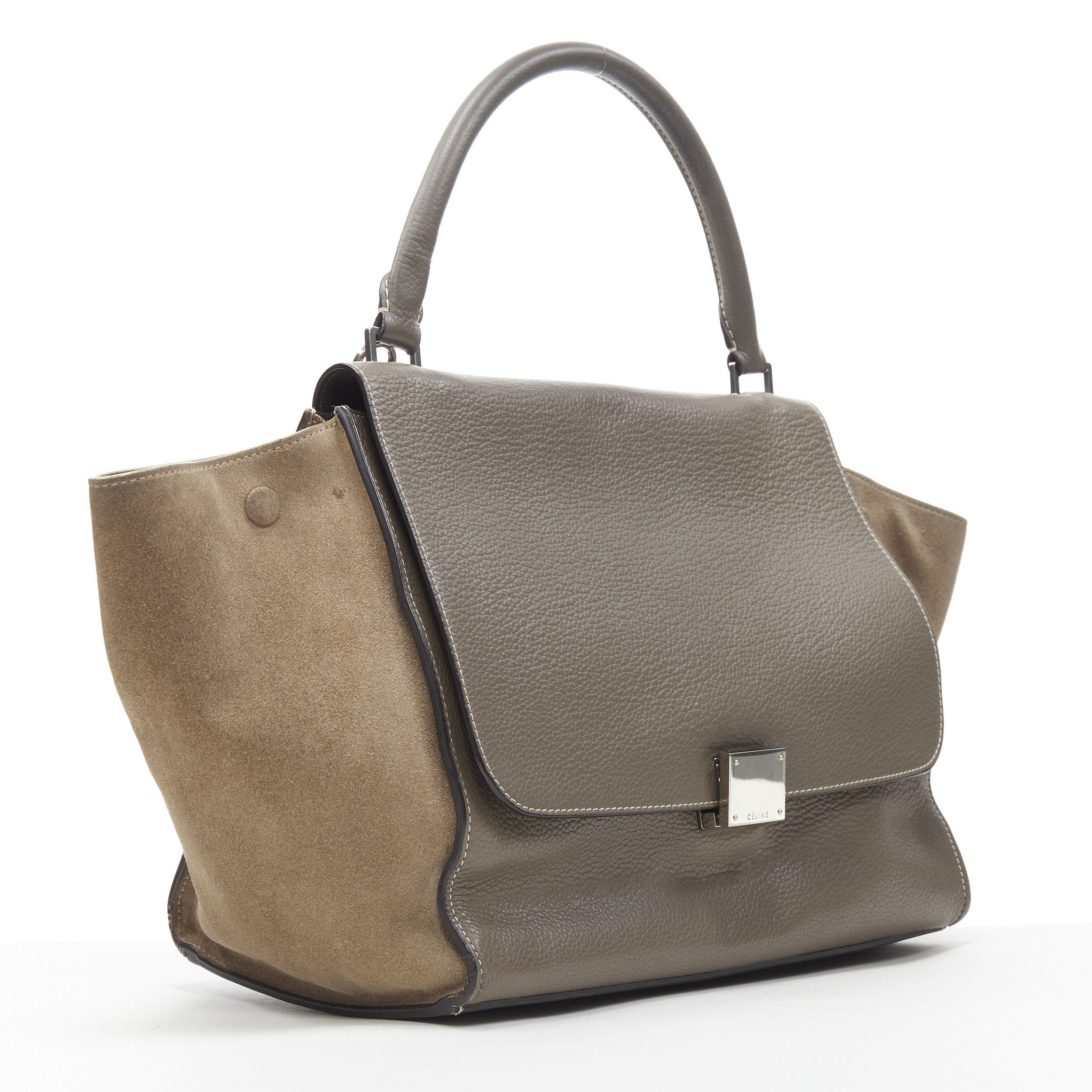 Celine OLD CELINE Trapeze grey leather suede flap top handle flap satchel shoulder bag Size ONE SIZE - 3 Thumbnail