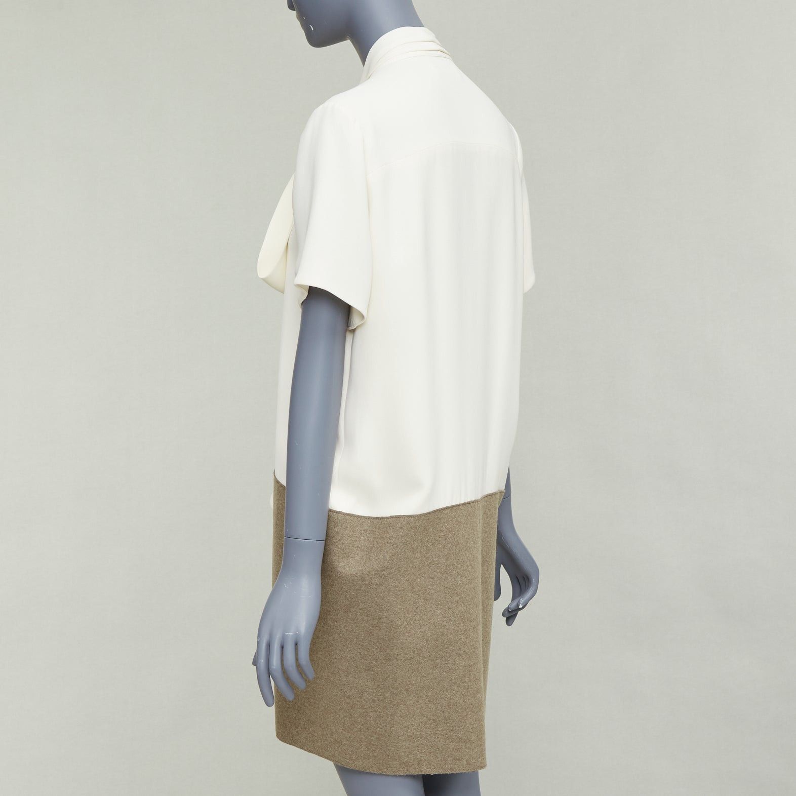 Celine OLD CELINE Phoebe Philo cream taupe silk wool felt drop waist shirt dress FR38 M Size M / US 6-8 / IT 42-44 - 6 Thumbnail
