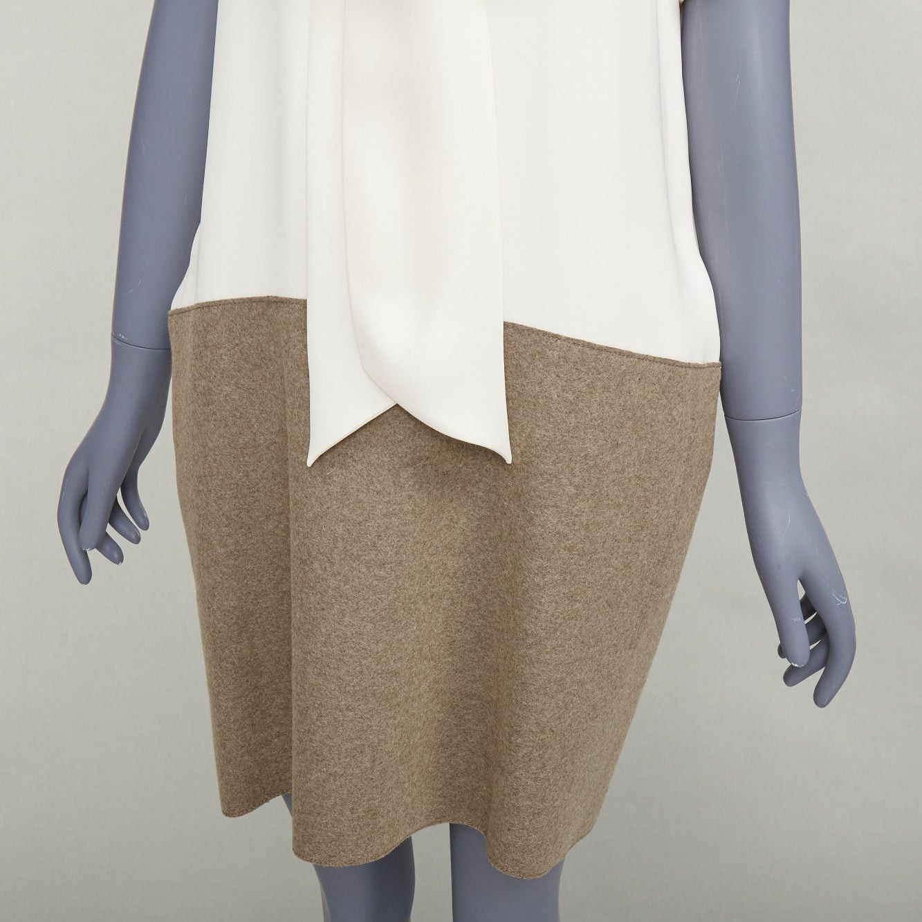 Celine OLD CELINE Phoebe Philo cream taupe silk wool felt drop waist shirt dress FR38 M Size M / US 6-8 / IT 42-44 - 7 Thumbnail