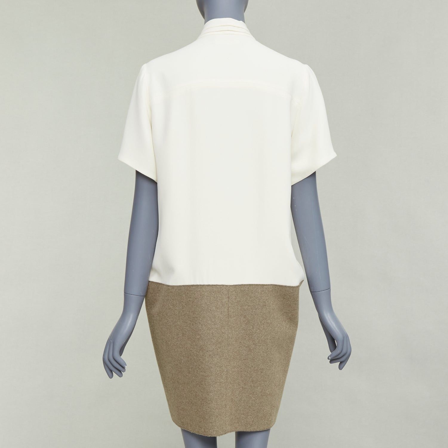 Celine OLD CELINE Phoebe Philo cream taupe silk wool felt drop waist shirt dress FR38 M Size M / US 6-8 / IT 42-44 - 5 Thumbnail