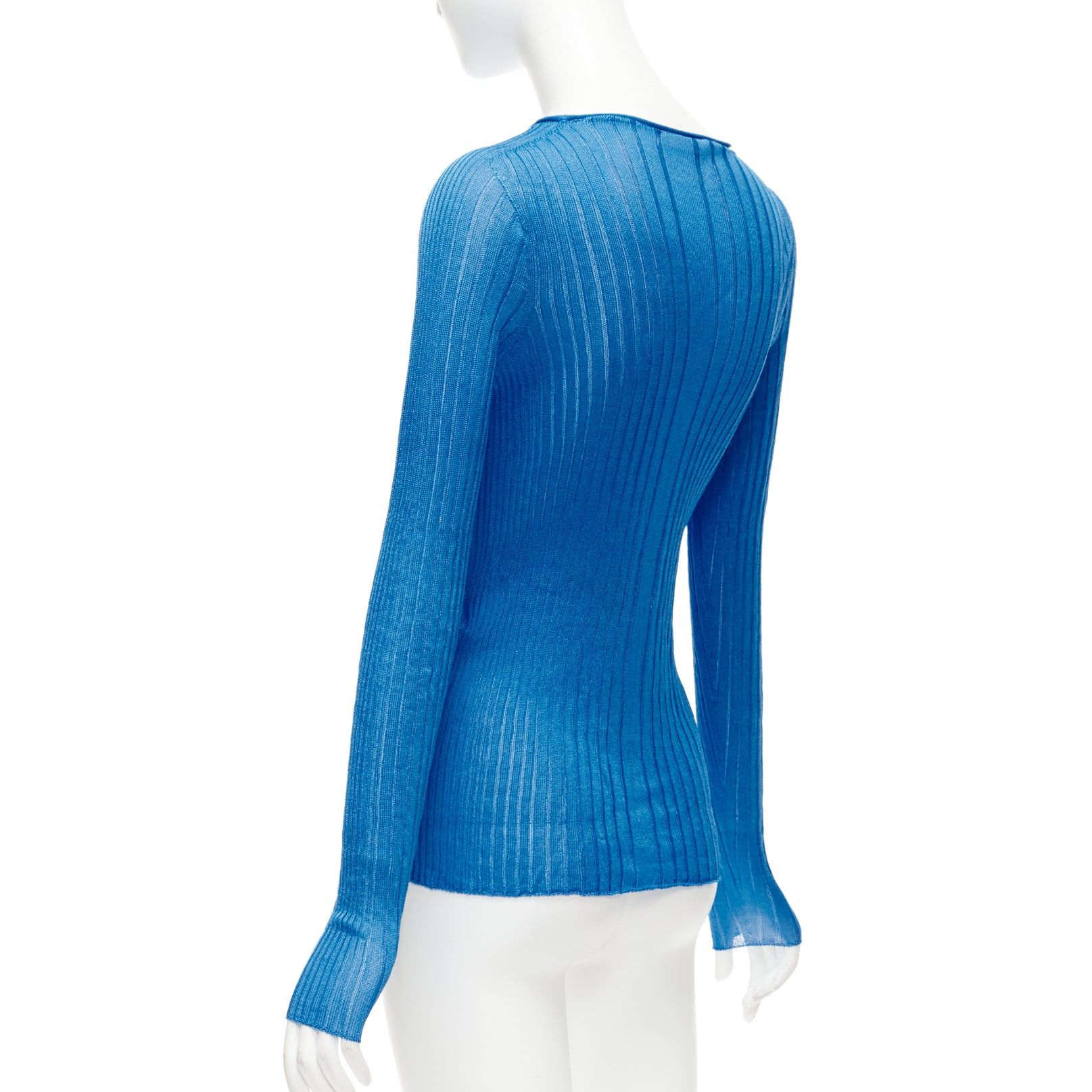 Celine CELINE Phoebe Philo blue semi sheer viscose bateau neck ribbed sweater L Size M / US 6-8 / IT 42-44 - 6 Thumbnail