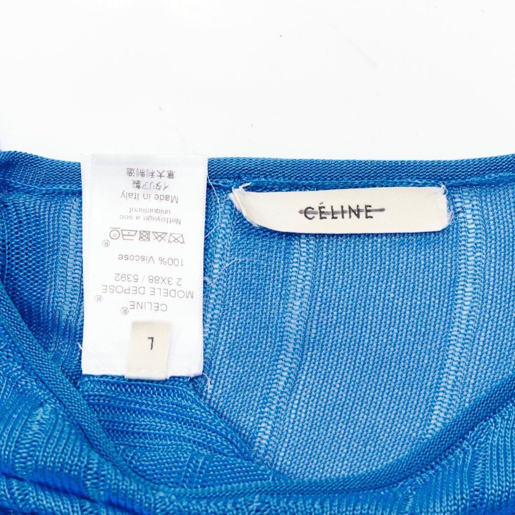 Celine CELINE Phoebe Philo blue semi sheer viscose bateau neck ribbed sweater L Size M / US 6-8 / IT 42-44 - 8 Thumbnail