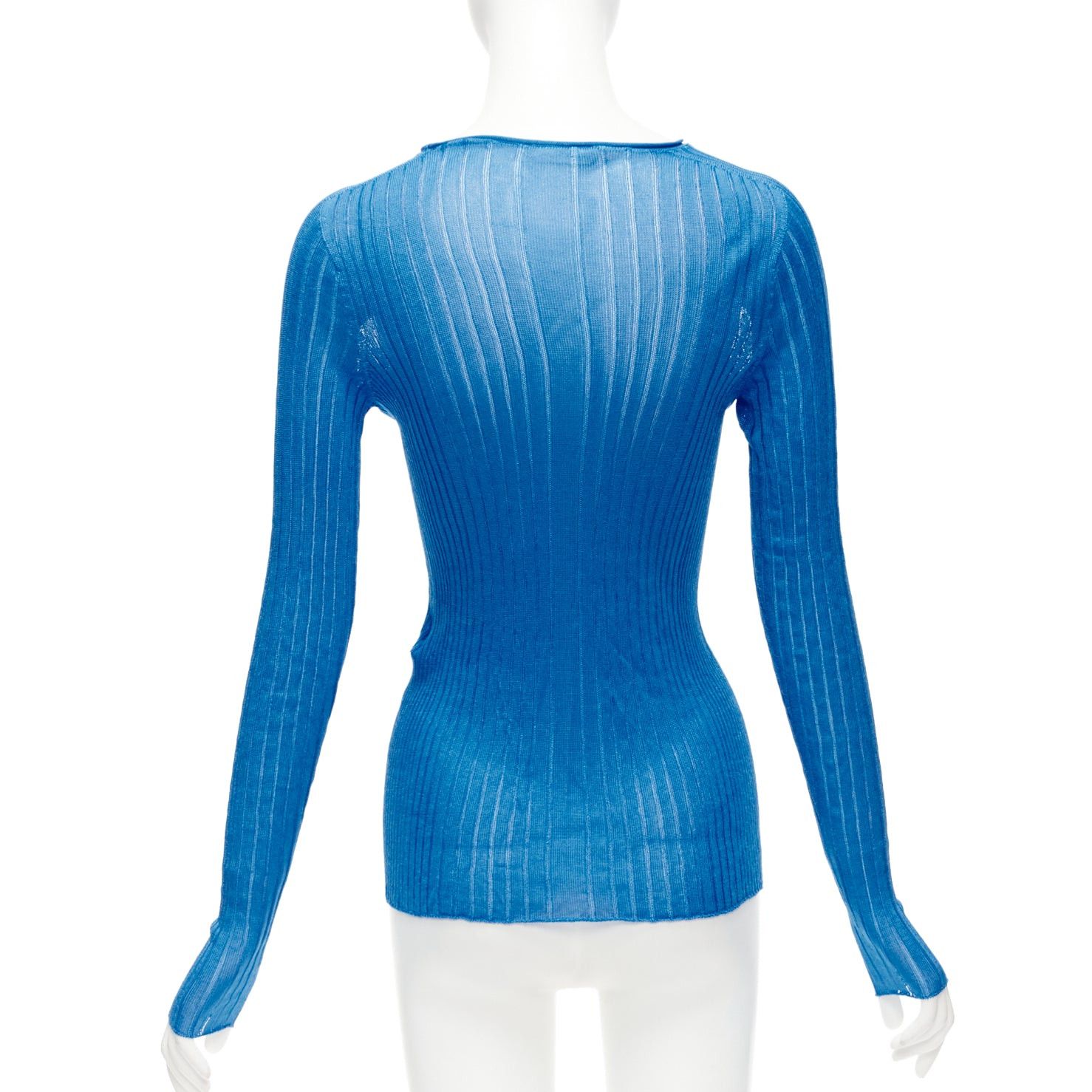 Celine CELINE Phoebe Philo blue semi sheer viscose bateau neck ribbed sweater L Size M / US 6-8 / IT 42-44 - 5 Thumbnail