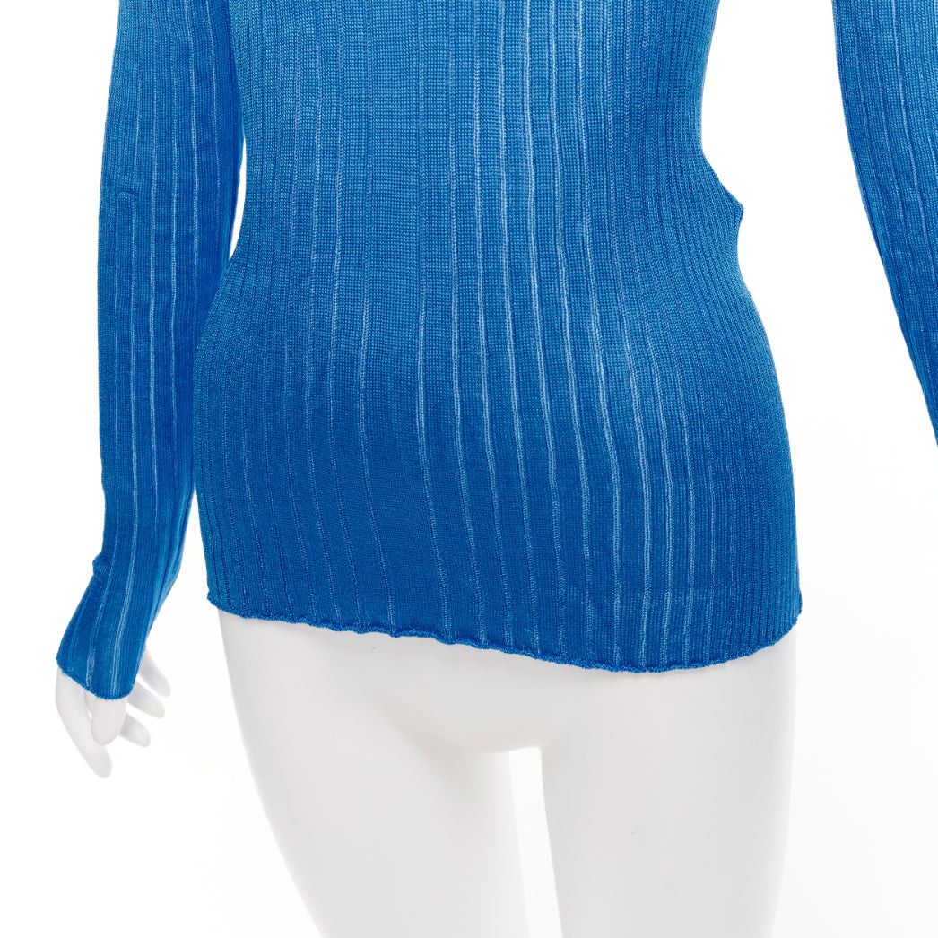Celine CELINE Phoebe Philo blue semi sheer viscose bateau neck ribbed sweater L Size M / US 6-8 / IT 42-44 - 7 Thumbnail