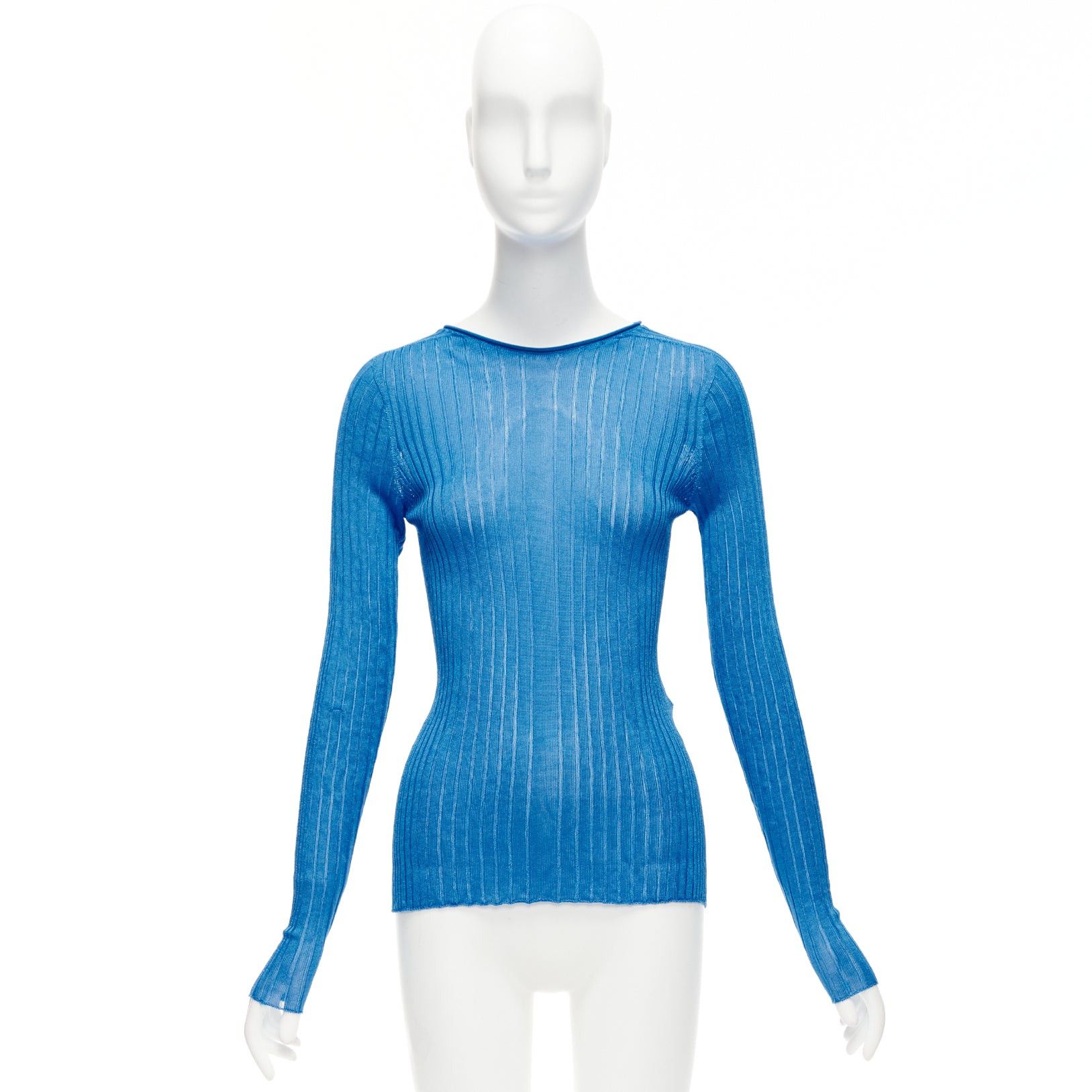 Celine CELINE Phoebe Philo blue semi sheer viscose bateau neck ribbed sweater L Size M / US 6-8 / IT 42-44 - 9 Thumbnail