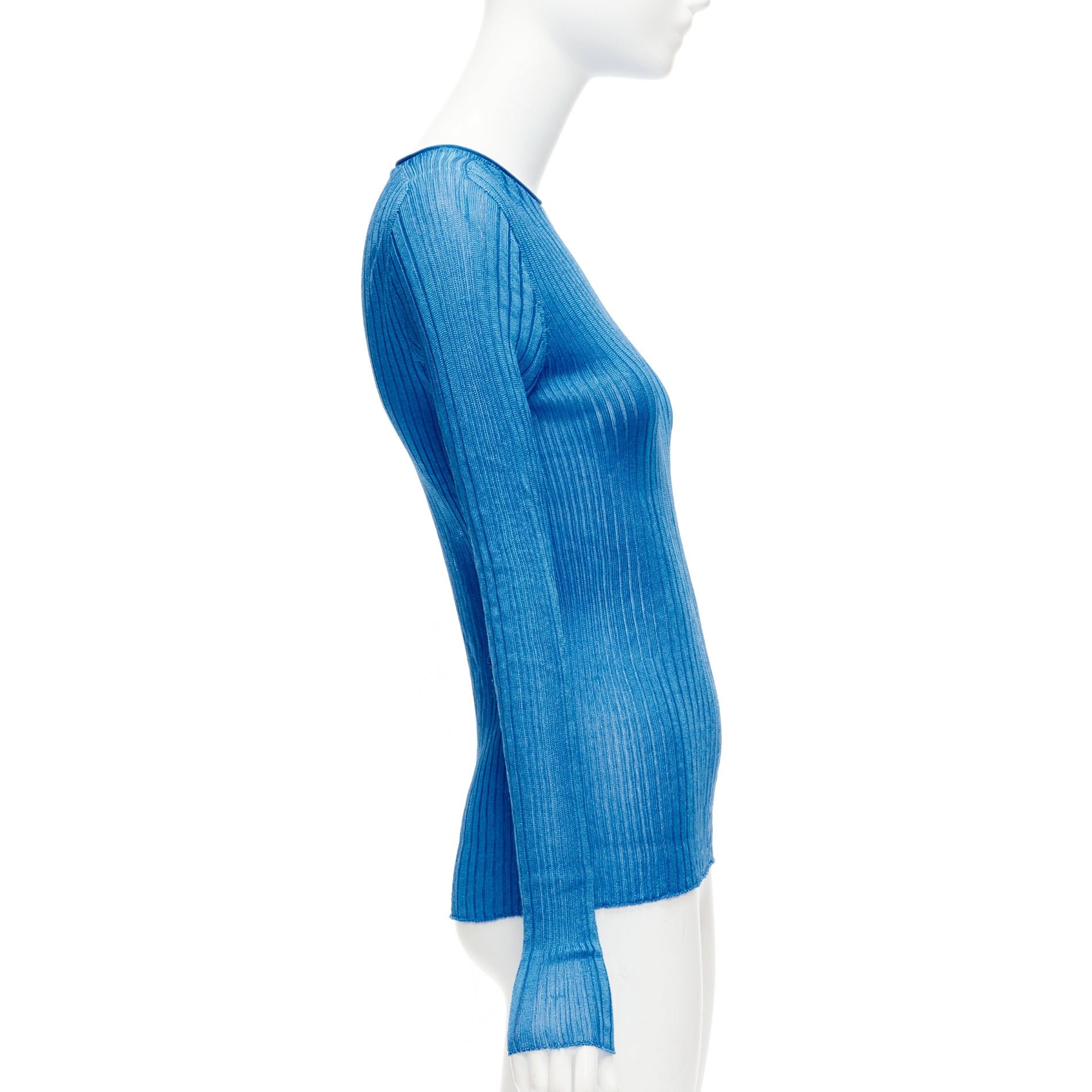 Celine CELINE Phoebe Philo blue semi sheer viscose bateau neck ribbed sweater L Size M / US 6-8 / IT 42-44 - 4 Thumbnail