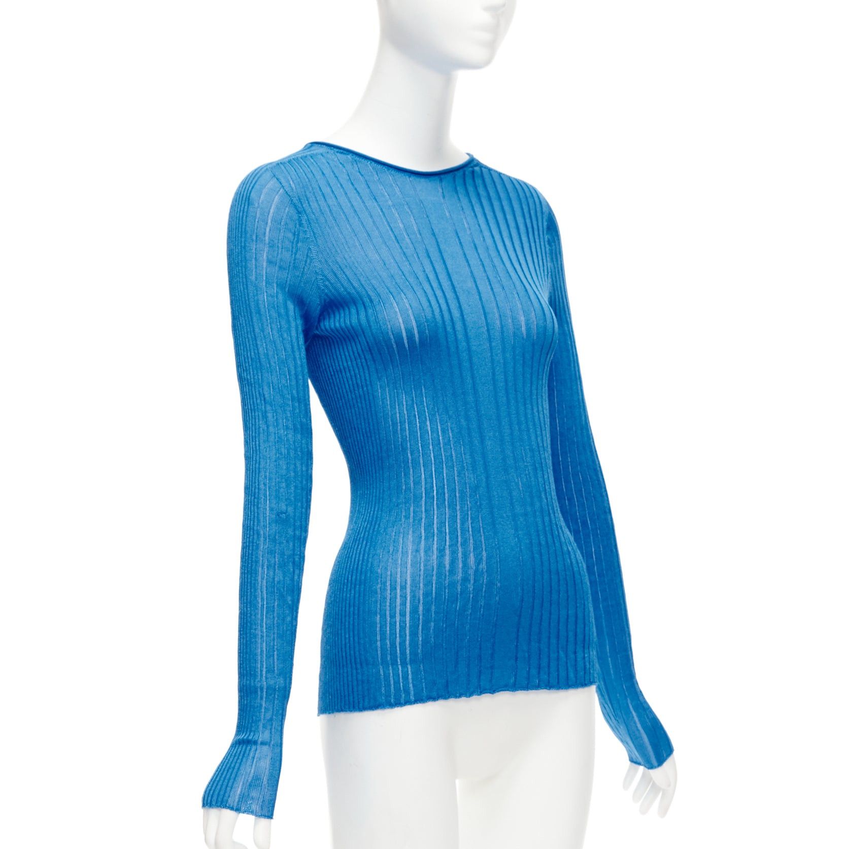 Celine CELINE Phoebe Philo blue semi sheer viscose bateau neck ribbed sweater L Size M / US 6-8 / IT 42-44 - 3 Thumbnail