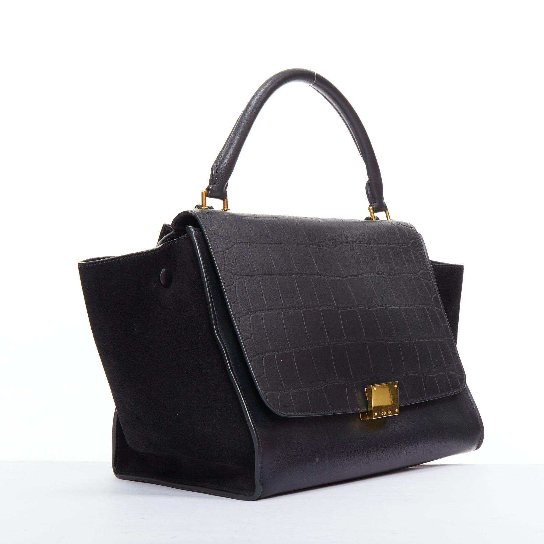 Celine CELINE Trapeze black embossed scaled leather gold clasp crossbody bag Size ONE SIZE - 3 Thumbnail