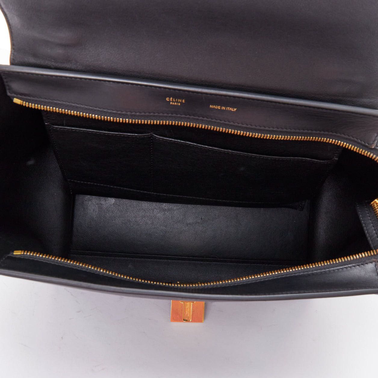 Celine CELINE Trapeze black embossed scaled leather gold clasp crossbody bag Size ONE SIZE - 9 Thumbnail