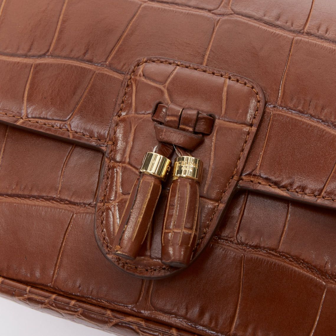 Celine CELINE Medium Tassel brown embossed cow hide leather fringed crossbody bag Size ONE SIZE - 7 Thumbnail