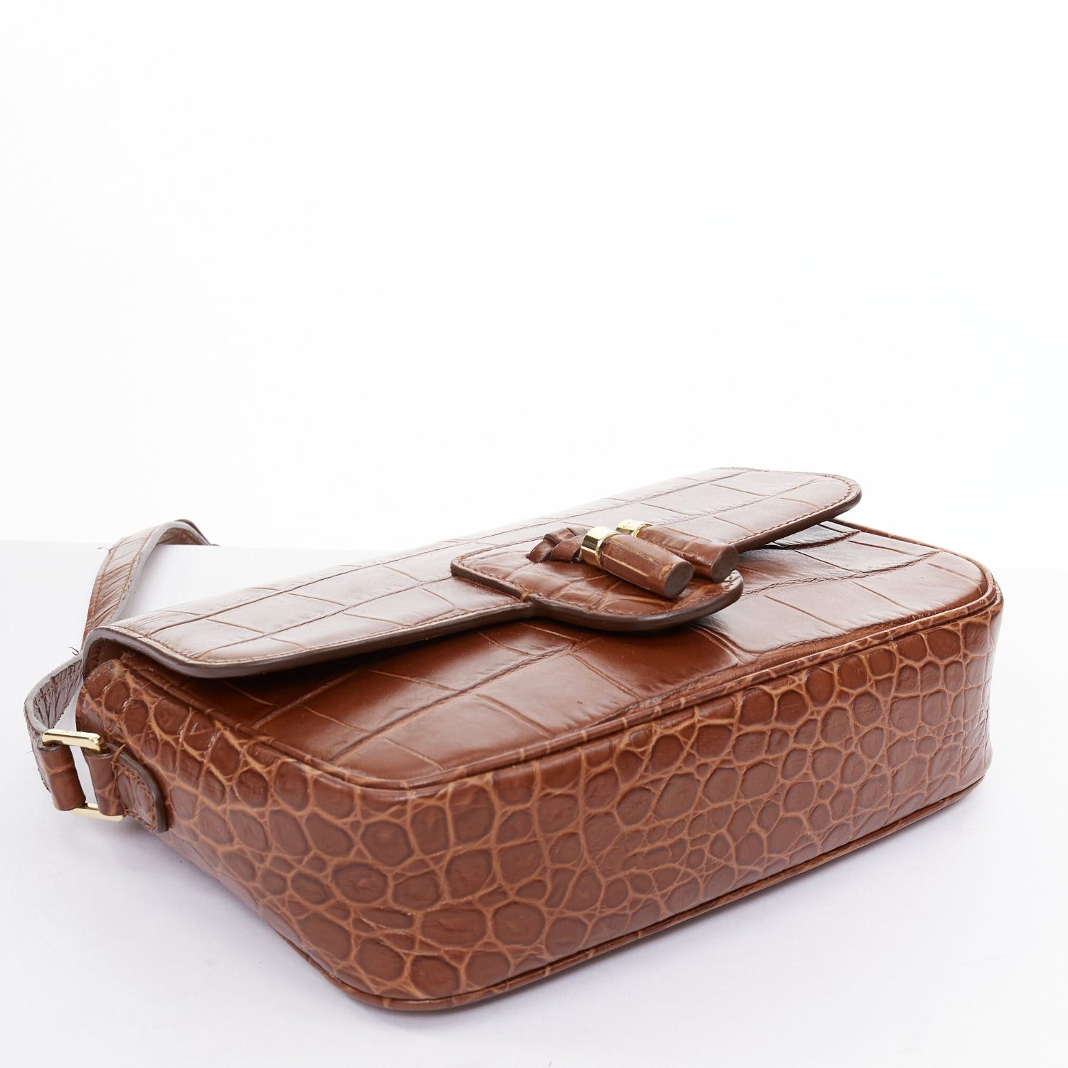 Celine CELINE Medium Tassel brown embossed cow hide leather fringed crossbody bag Size ONE SIZE - 6 Thumbnail