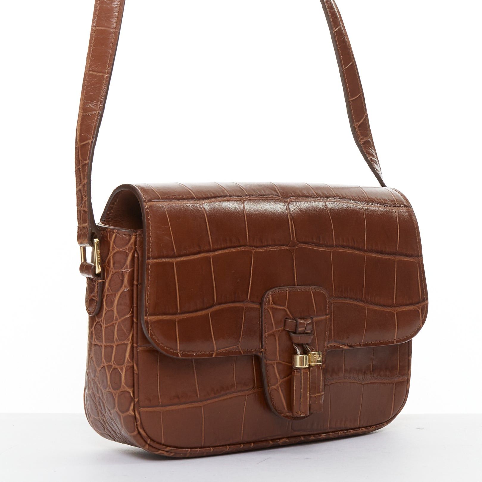 Celine CELINE Medium Tassel brown embossed cow hide leather fringed crossbody bag Size ONE SIZE - 3 Thumbnail