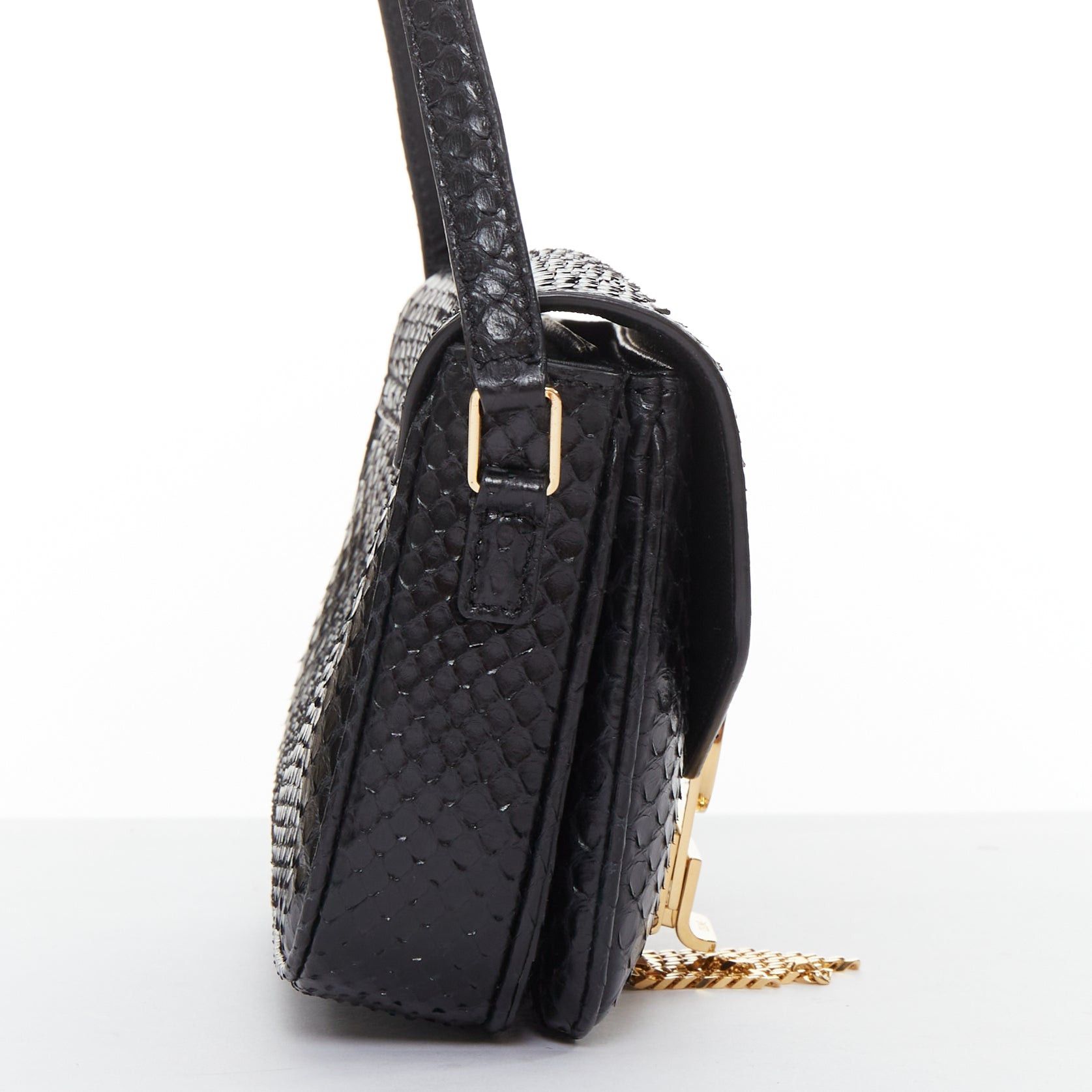 Celine CELINE C Bag Runway black gold scaled leather fringe C clasp crossbody box bag Size ONE SIZE - 4 Thumbnail