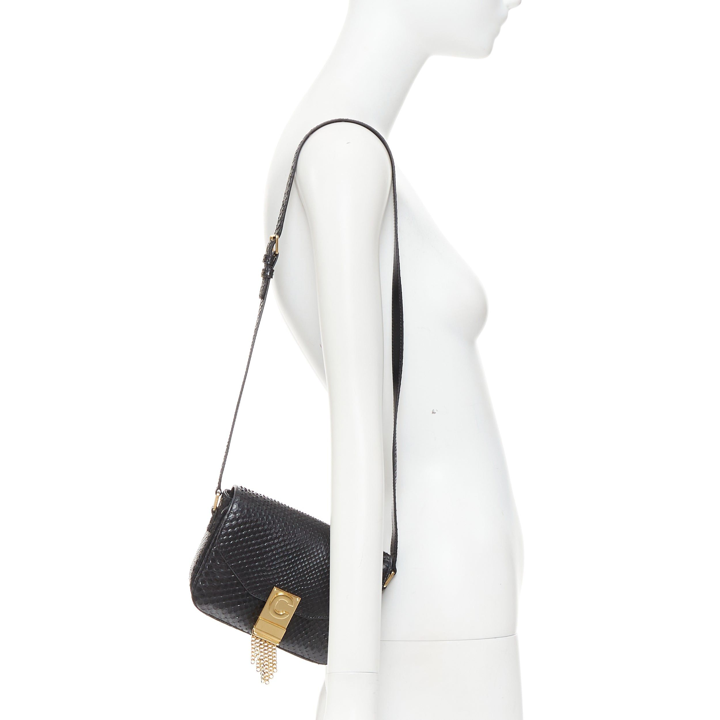 Celine CELINE C Bag Runway black gold scaled leather fringe C clasp crossbody box bag Size ONE SIZE - 2 Thumbnail