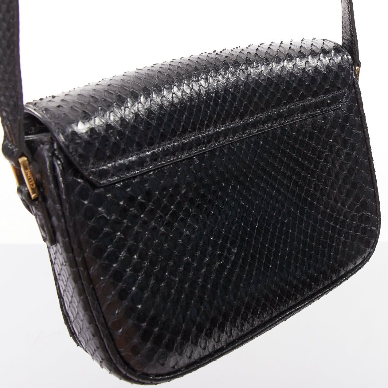 Celine CELINE C Bag Runway black gold scaled leather fringe C clasp crossbody box bag Size ONE SIZE - 8 Thumbnail