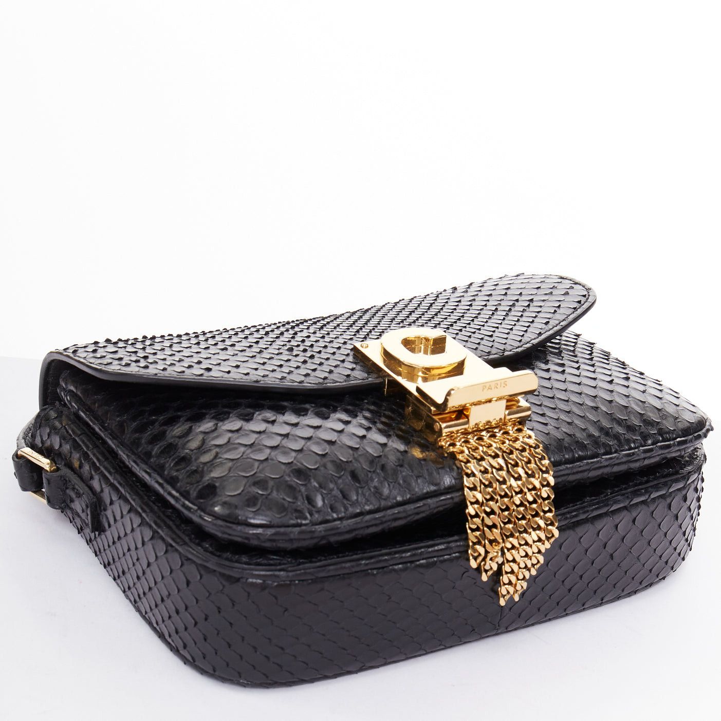 Celine CELINE C Bag Runway black gold scaled leather fringe C clasp crossbody box bag Size ONE SIZE - 6 Thumbnail