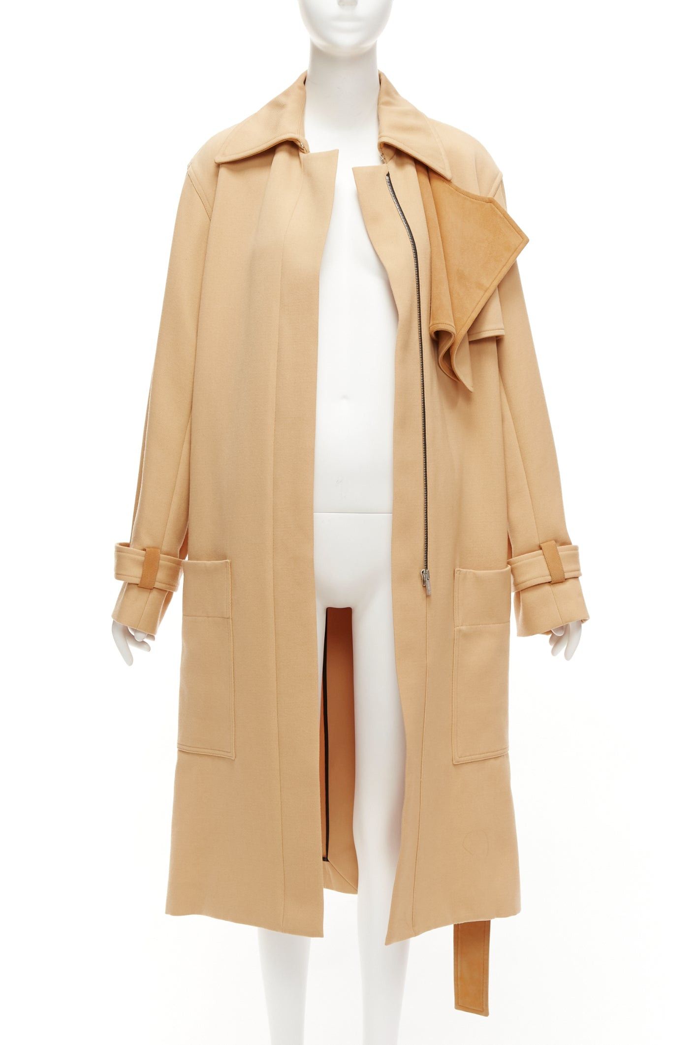 Celine OLD CELINE Phoebe Philo tan wool goat leather trimmed deconstructed trench coat FR38 M Size M / US 6-8 / IT 42-44 - 3 Thumbnail