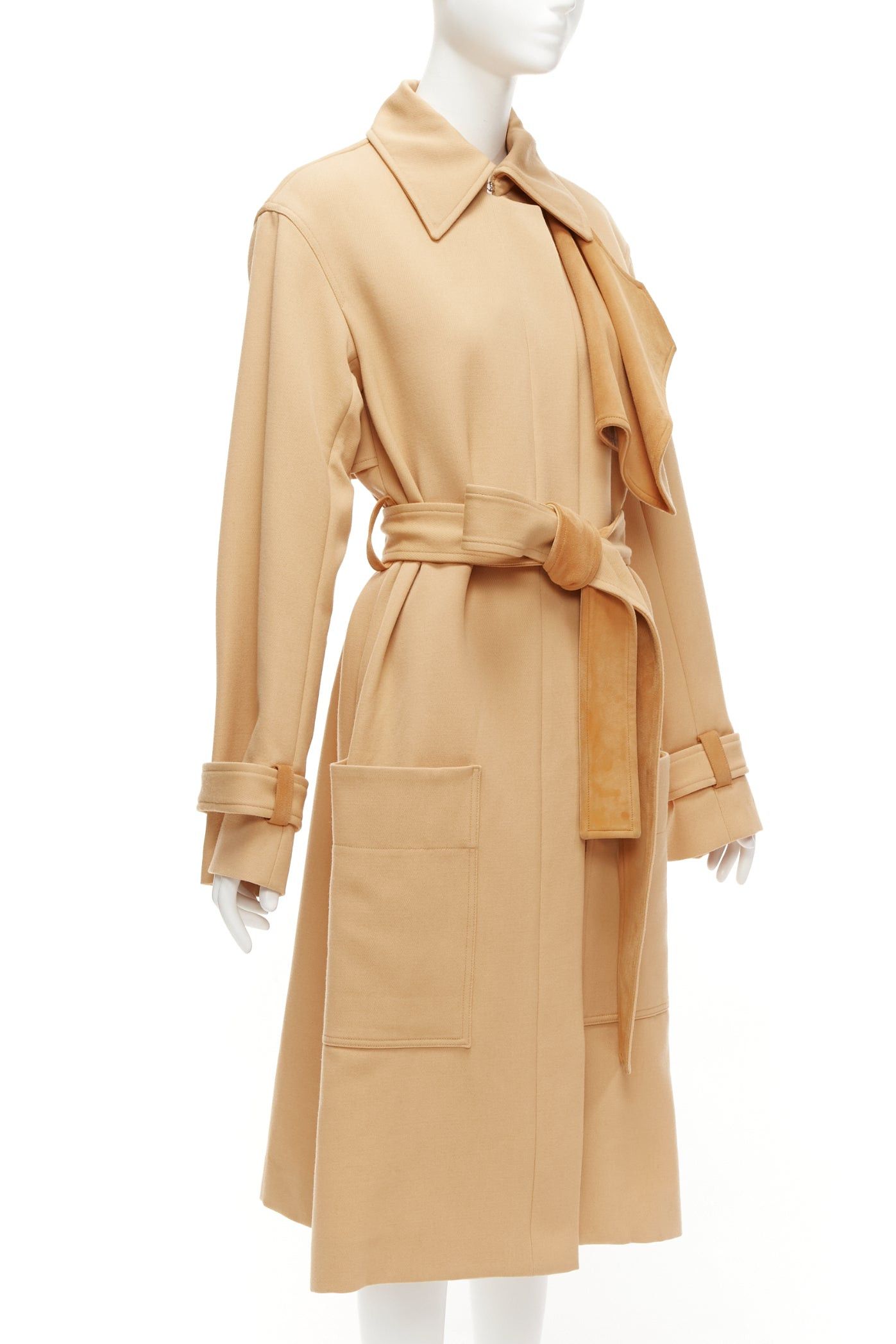 Celine OLD CELINE Phoebe Philo tan wool goat leather trimmed deconstructed trench coat FR38 M Size M / US 6-8 / IT 42-44 - 4 Thumbnail