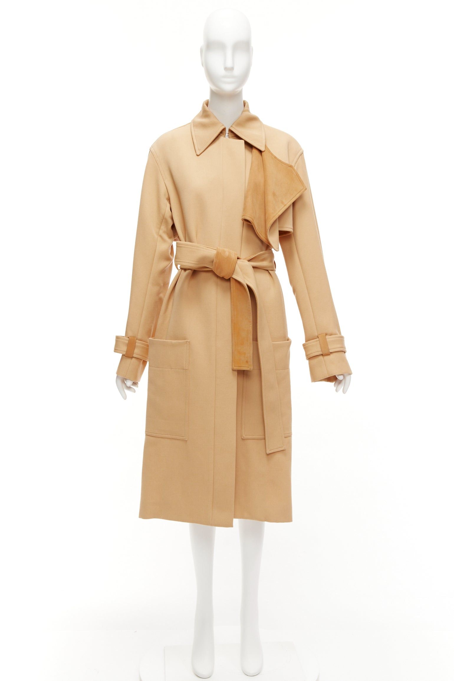 Celine OLD CELINE Phoebe Philo tan wool goat leather trimmed deconstructed trench coat FR38 M Size M / US 6-8 / IT 42-44 - 10 Thumbnail