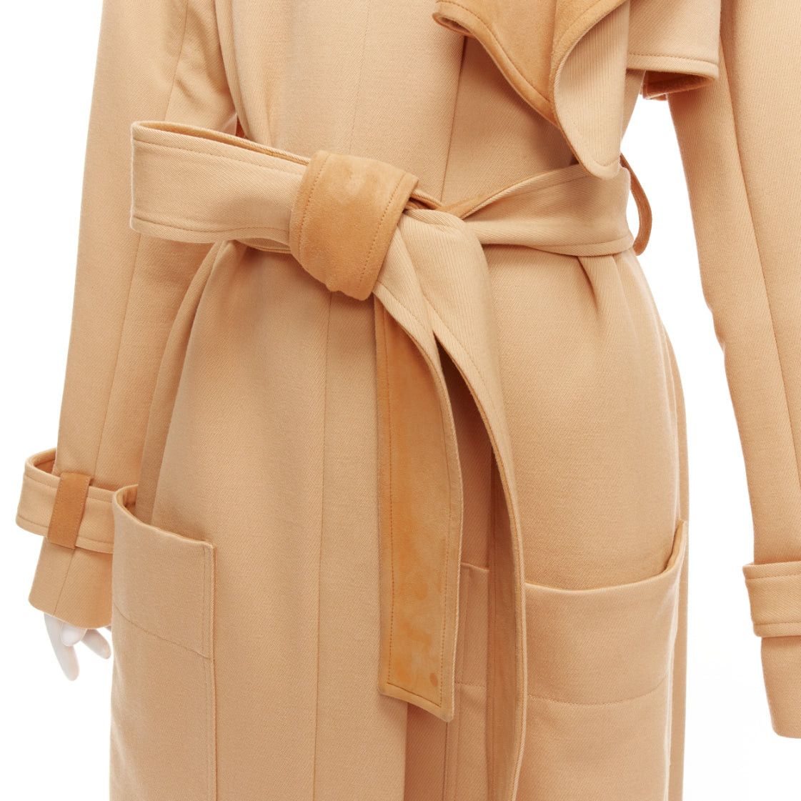 Celine OLD CELINE Phoebe Philo tan wool goat leather trimmed deconstructed trench coat FR38 M Size M / US 6-8 / IT 42-44 - 8 Thumbnail