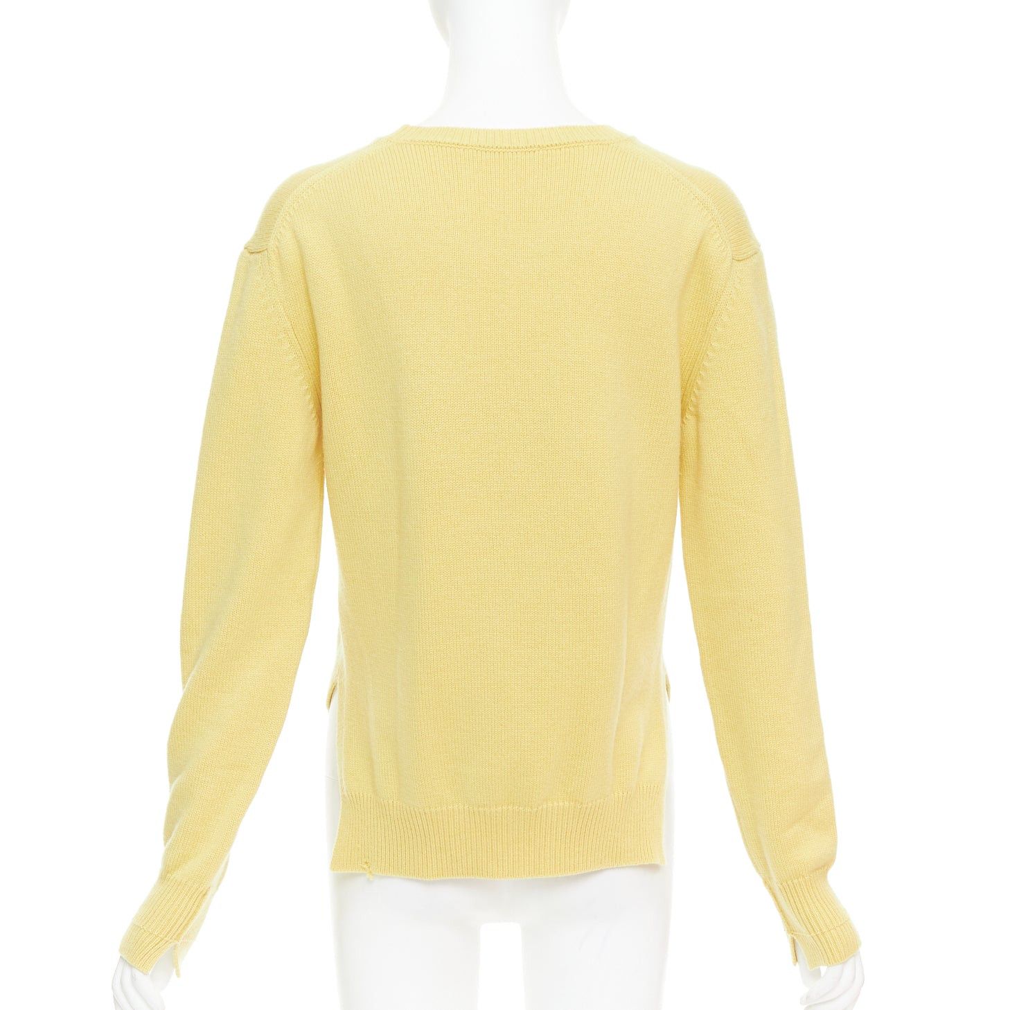 Celine OLD CELINE Phoebe Philo yellow cashmere anagram logo sweater S Size S / US 4 / IT 40 - 5 Thumbnail