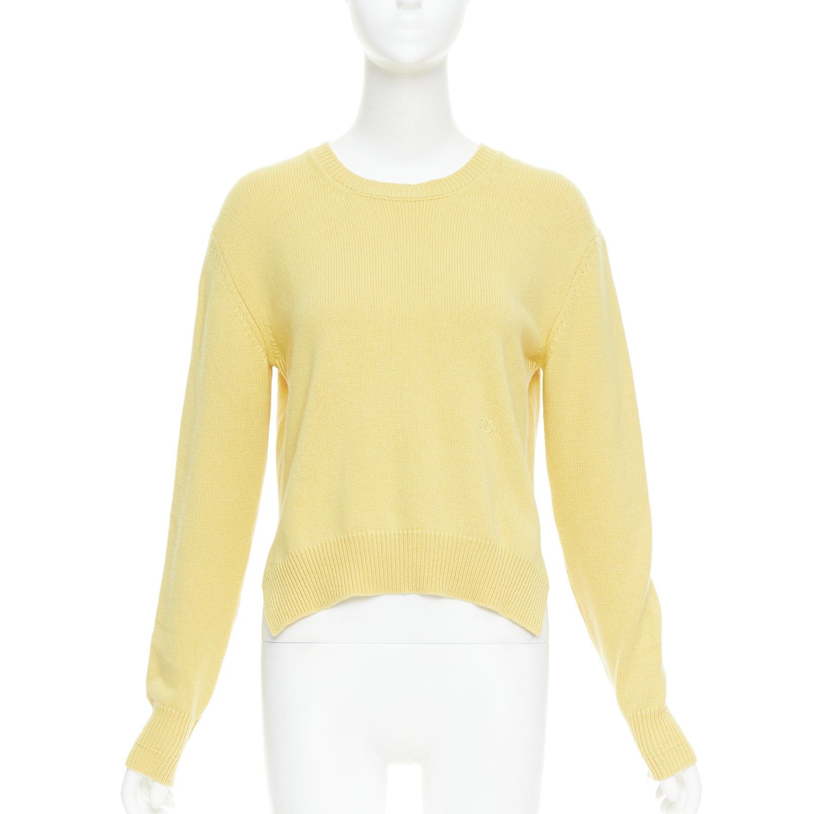 Celine OLD CELINE Phoebe Philo yellow cashmere anagram logo sweater S Size S / US 4 / IT 40 - 3 Thumbnail