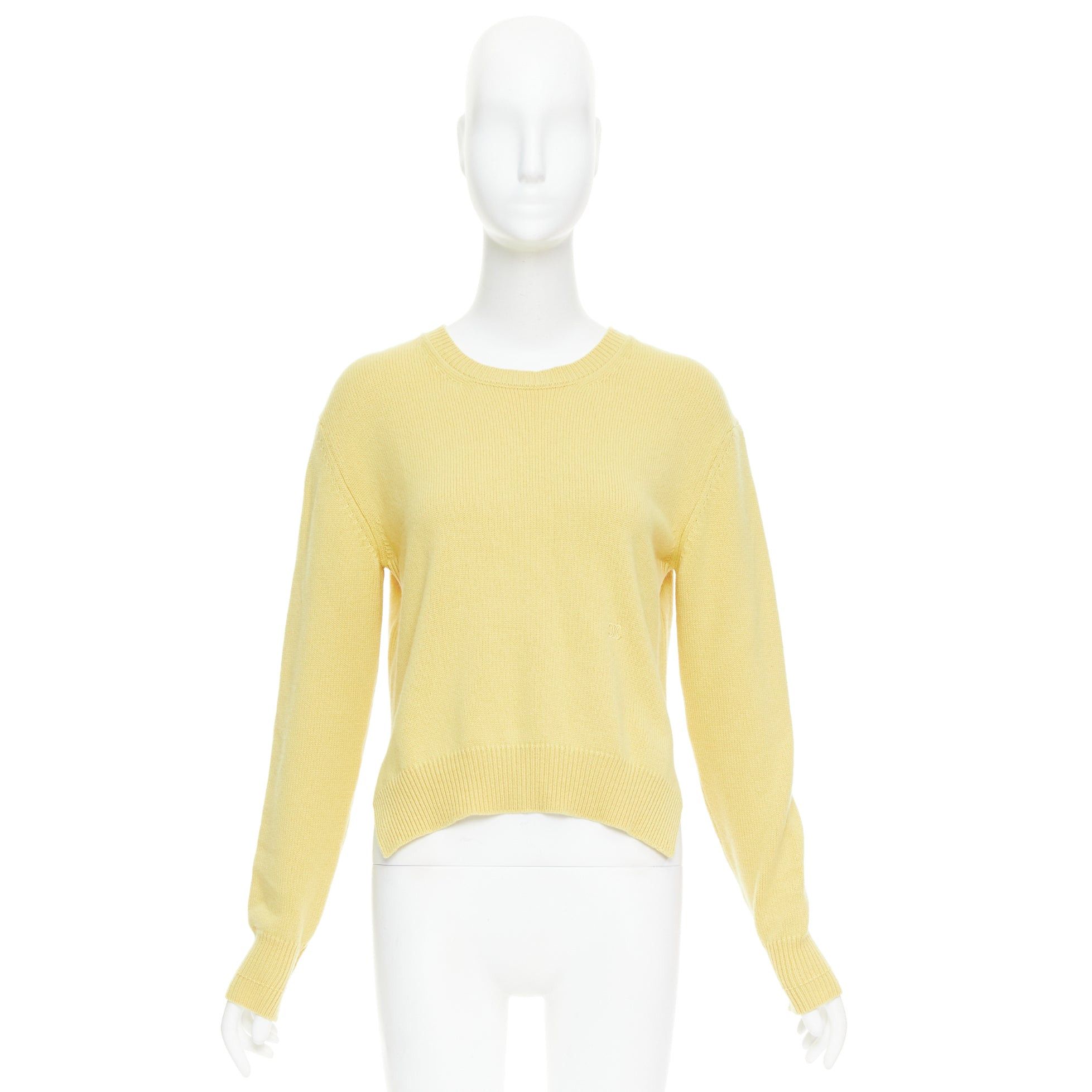 Celine OLD CELINE Phoebe Philo yellow cashmere anagram logo sweater S Size S / US 4 / IT 40 - 9 Thumbnail
