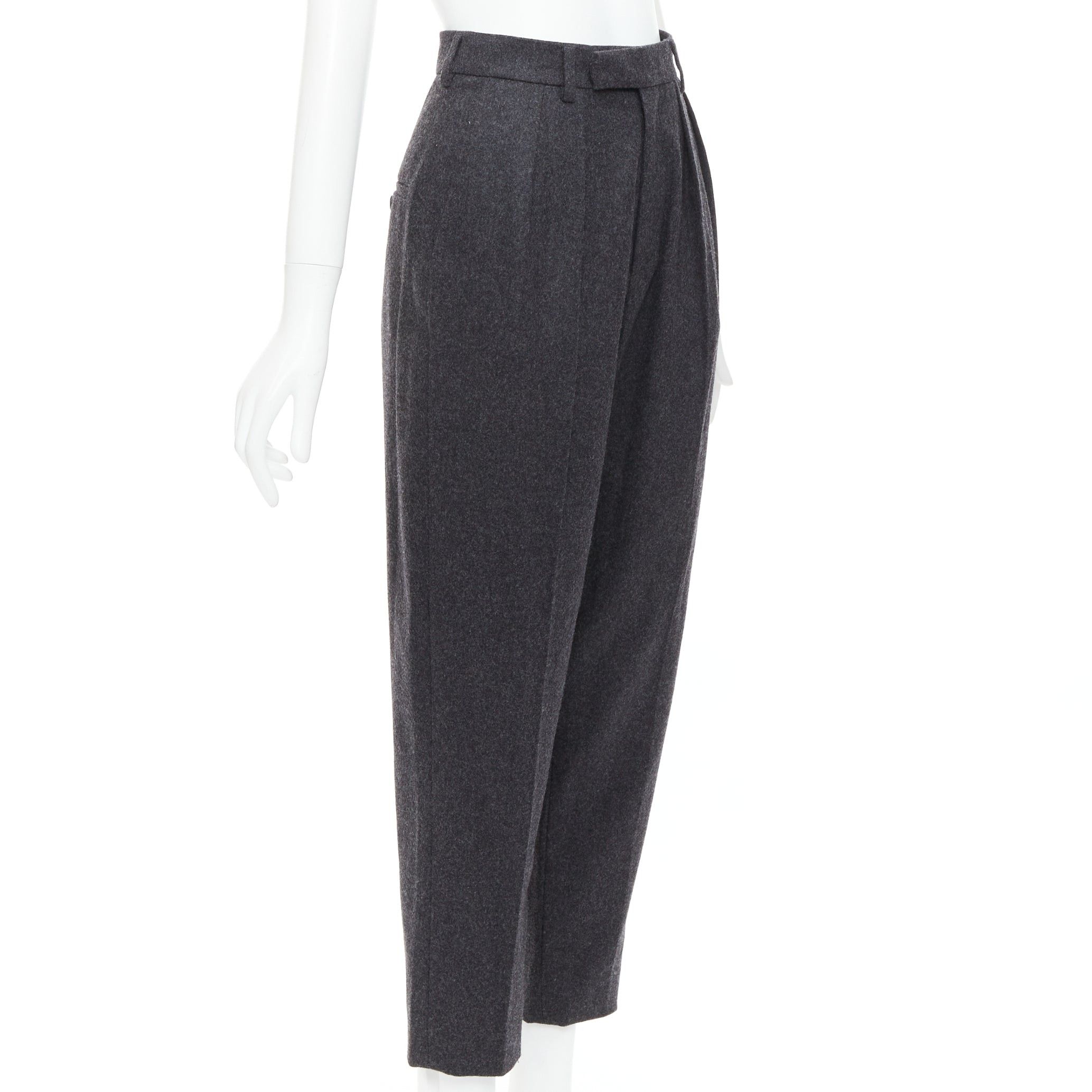 Celine CELINE grey 100% wool cotton lined double pleated front tapered pants FR34 XS Size 26" / US 2 / IT 38 - 3 Thumbnail