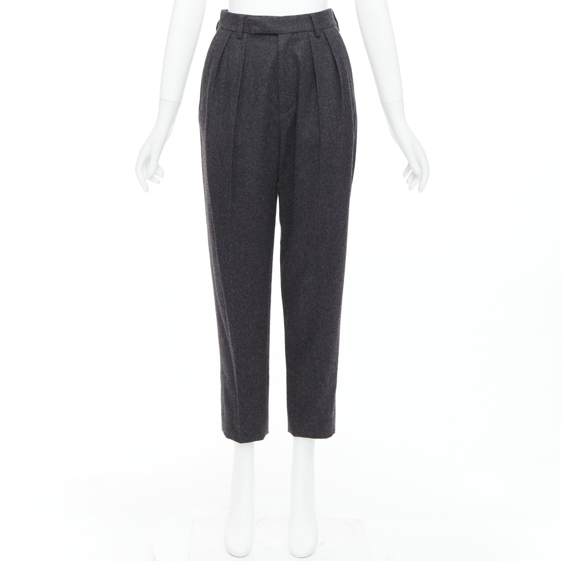 Celine CELINE grey 100% wool cotton lined double pleated front tapered pants FR34 XS Size 26" / US 2 / IT 38 - 9 Thumbnail