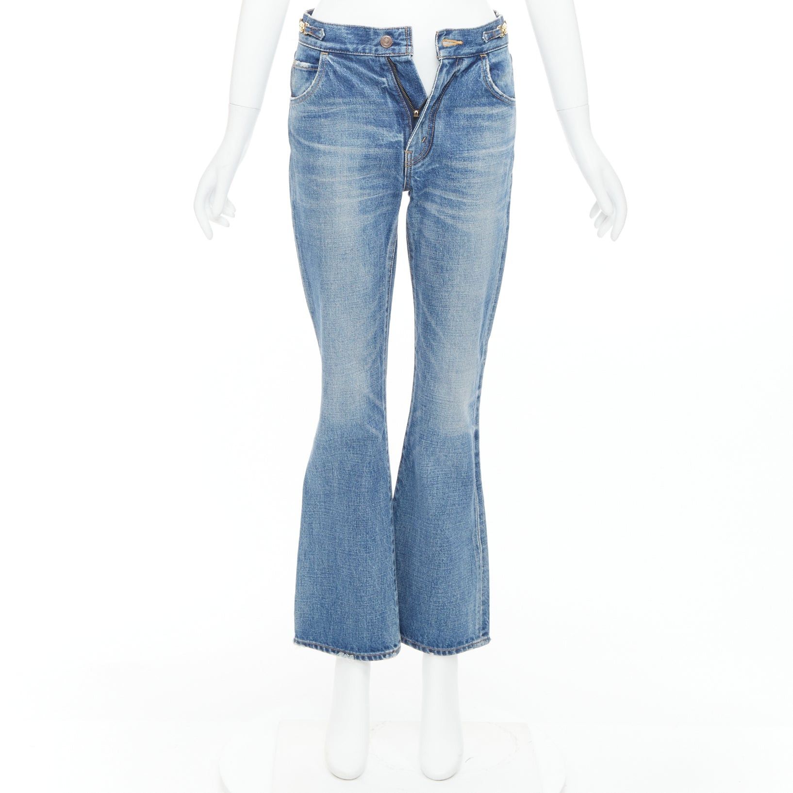 Celine CELINE W_FL_018 Dylan blue washed gold triomphe buckle bootcut jeans 26" Size 27" / US 4 / IT 40 - 9 Thumbnail
