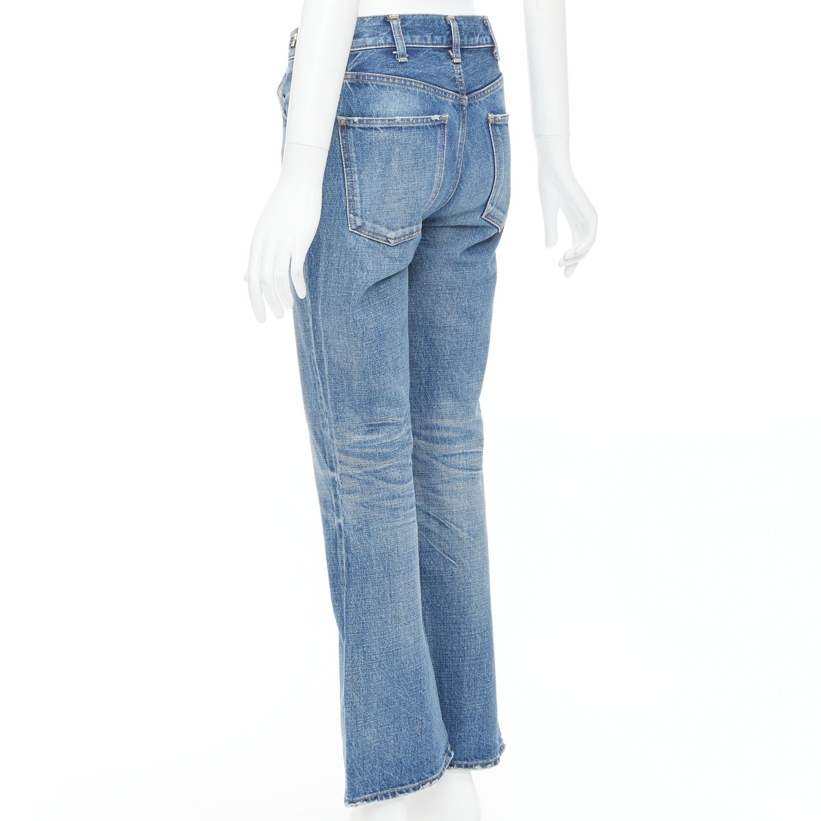 Celine CELINE W_FL_018 Dylan blue washed gold triomphe buckle bootcut jeans 26" Size 27" / US 4 / IT 40 - 6 Thumbnail