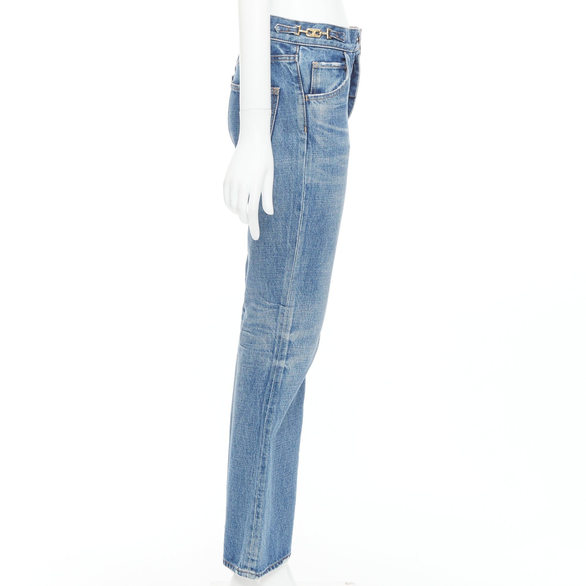 Celine CELINE W_FL_018 Dylan blue washed gold triomphe buckle bootcut jeans 26" Size 27" / US 4 / IT 40 - 4 Thumbnail