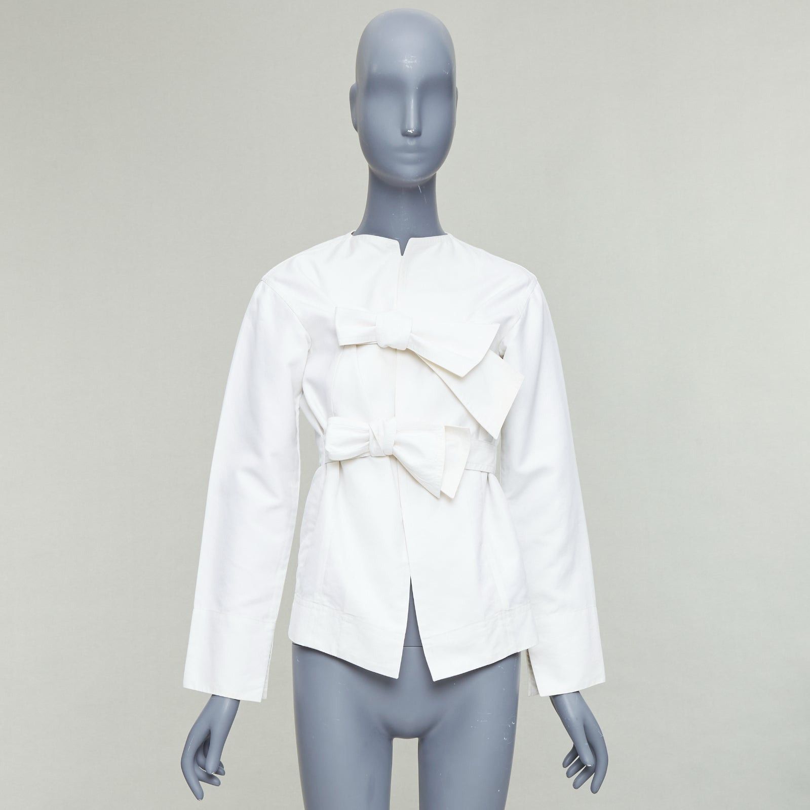 Celine CELINE Phoebe Philo cream cotton silk tie front straight jacket FR36 S Size S / US 4 / IT 40 - 10 Thumbnail