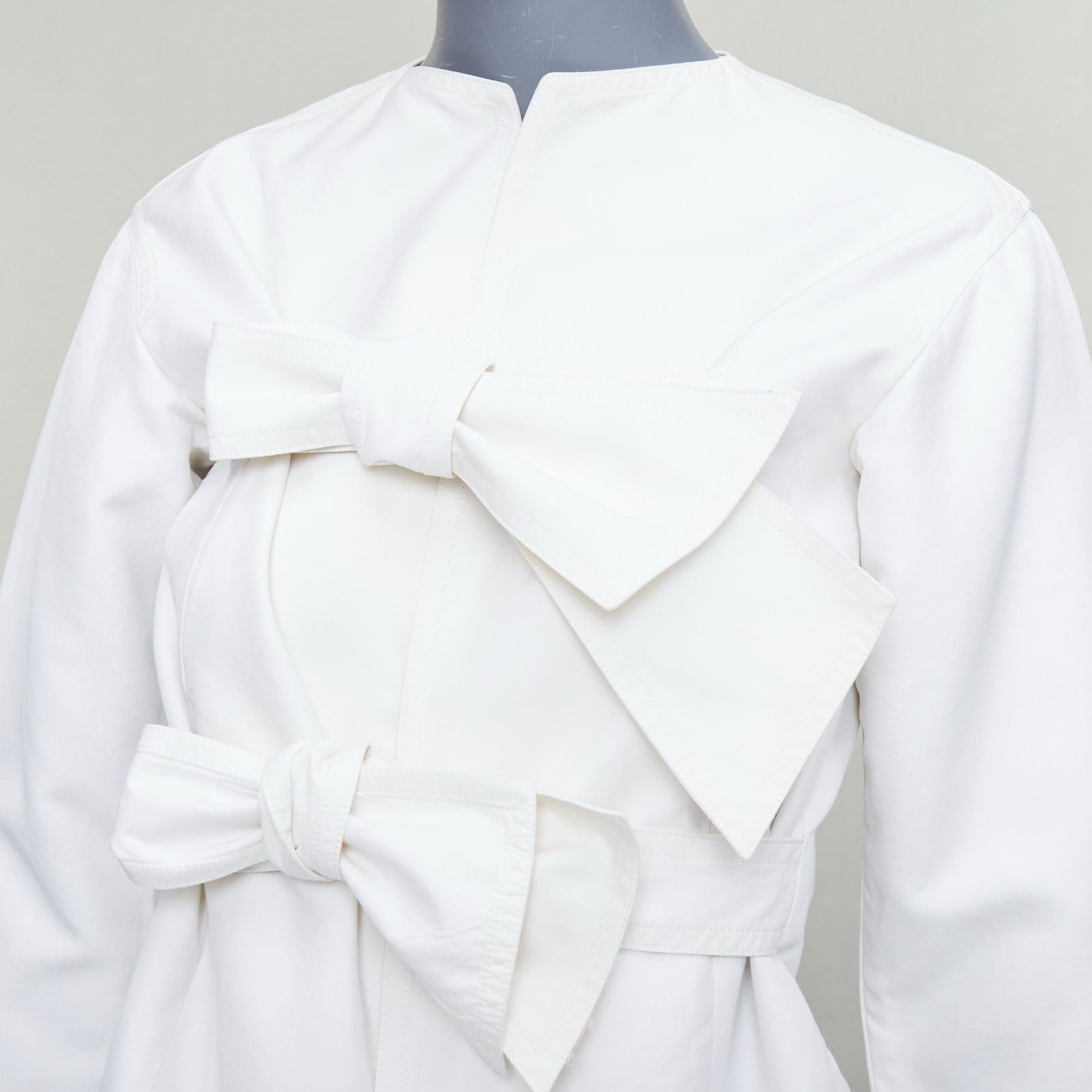 Celine CELINE Phoebe Philo cream cotton silk tie front straight jacket FR36 S Size S / US 4 / IT 40 - 2 Thumbnail