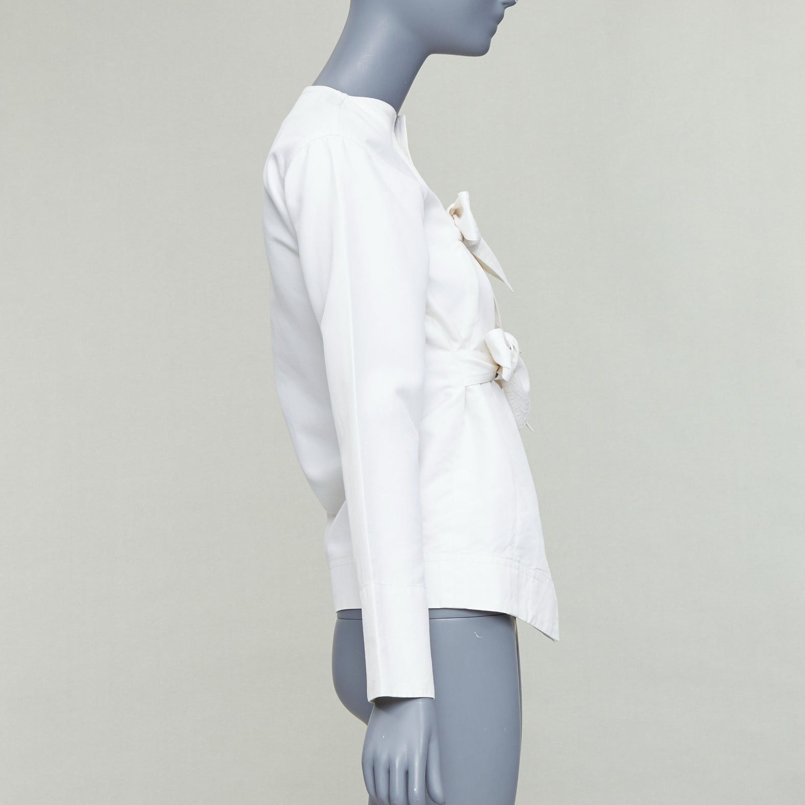 Celine CELINE Phoebe Philo cream cotton silk tie front straight jacket FR36 S Size S / US 4 / IT 40 - 5 Thumbnail