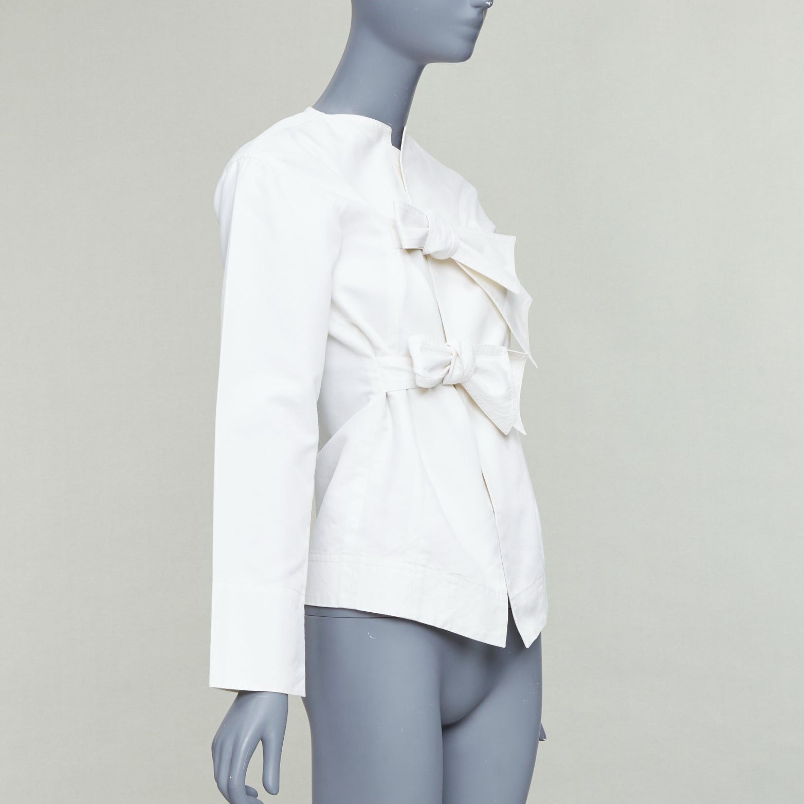 Celine CELINE Phoebe Philo cream cotton silk tie front straight jacket FR36 S Size S / US 4 / IT 40 - 4 Thumbnail
