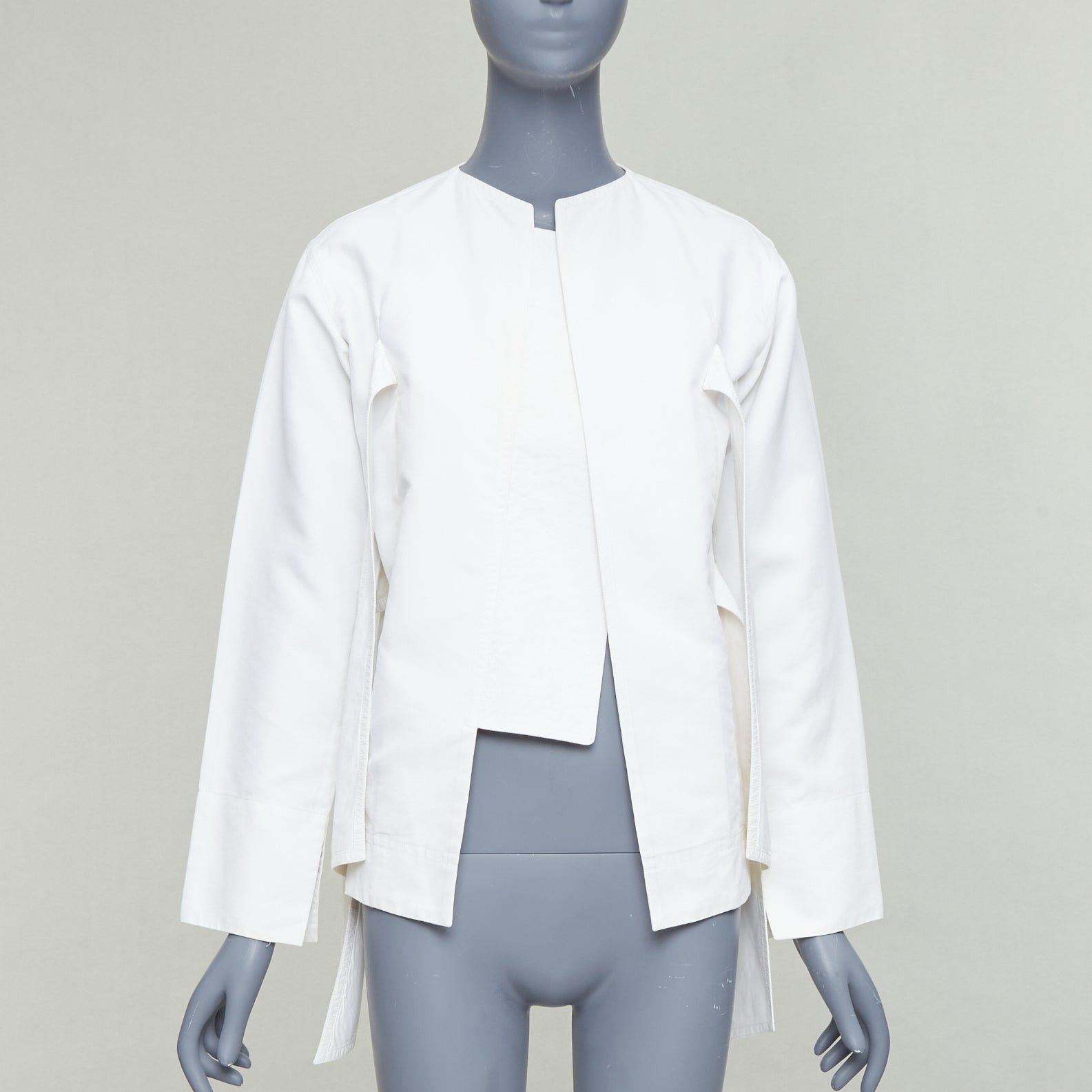 Celine CELINE Phoebe Philo cream cotton silk tie front straight jacket FR36 S Size S / US 4 / IT 40 - 3 Thumbnail