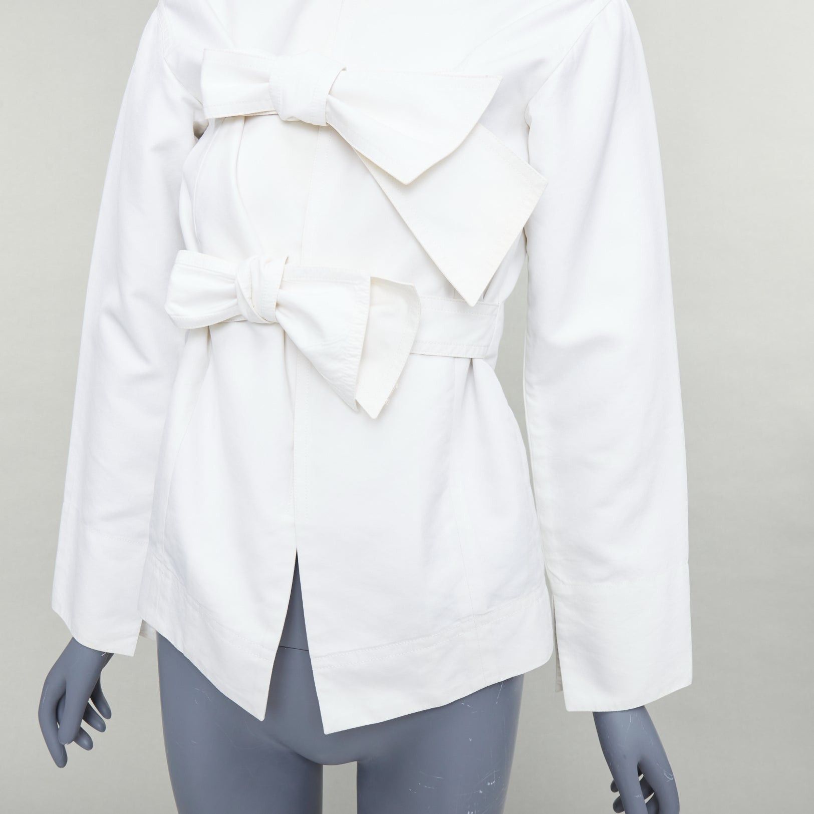 Celine CELINE Phoebe Philo cream cotton silk tie front straight jacket FR36 S Size S / US 4 / IT 40 - 8 Thumbnail