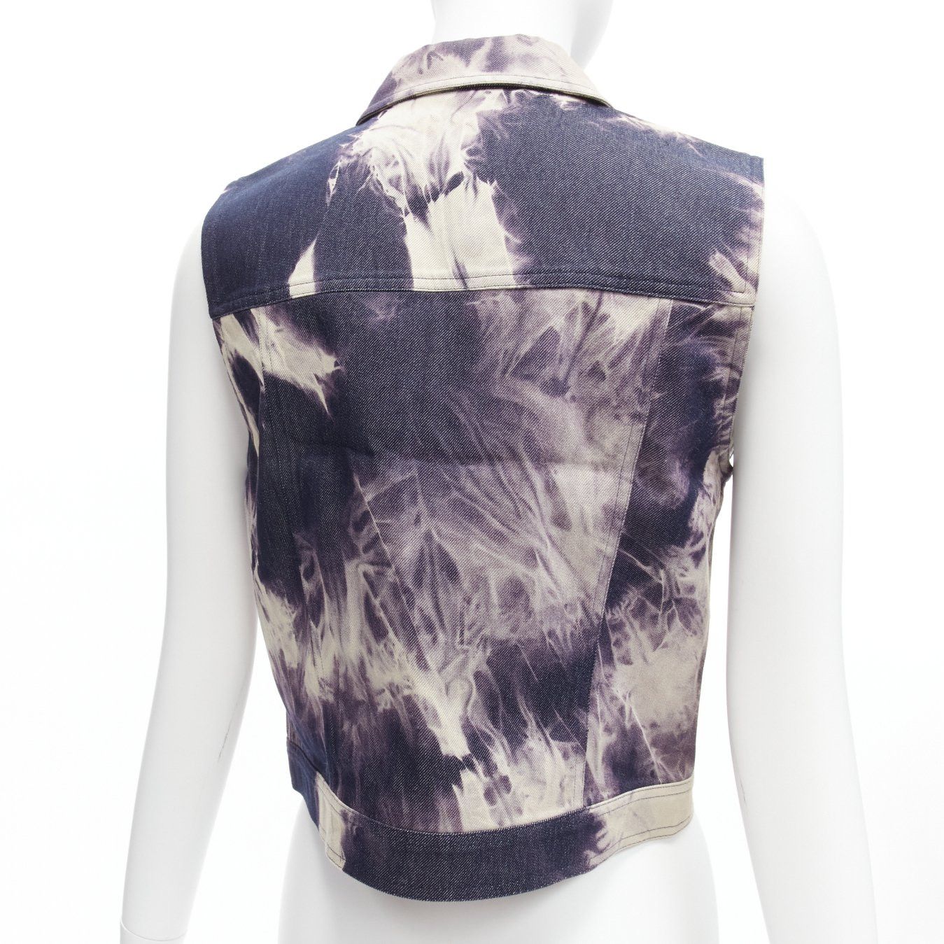 Celine CELINE Vintage 2000 indigo blue cream tie dye print cotton silk denim vest jacket FR40 L Size M / US 6-8 / IT 42-44 - 9 Thumbnail