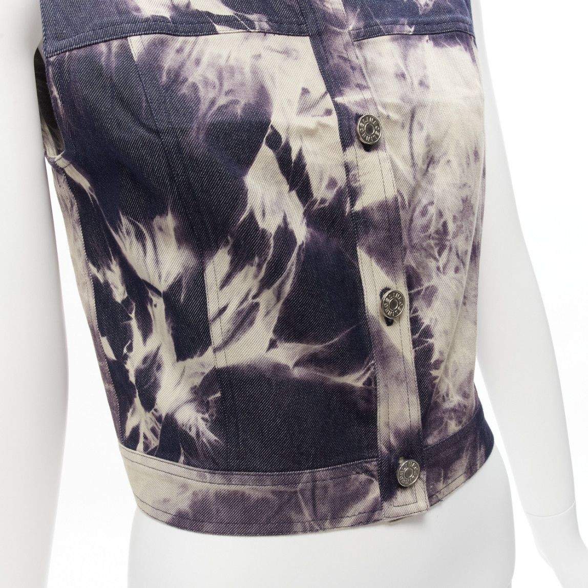 Celine CELINE Vintage 2000 indigo blue cream tie dye print cotton silk denim vest jacket FR40 L Size M / US 6-8 / IT 42-44 - 8 Thumbnail