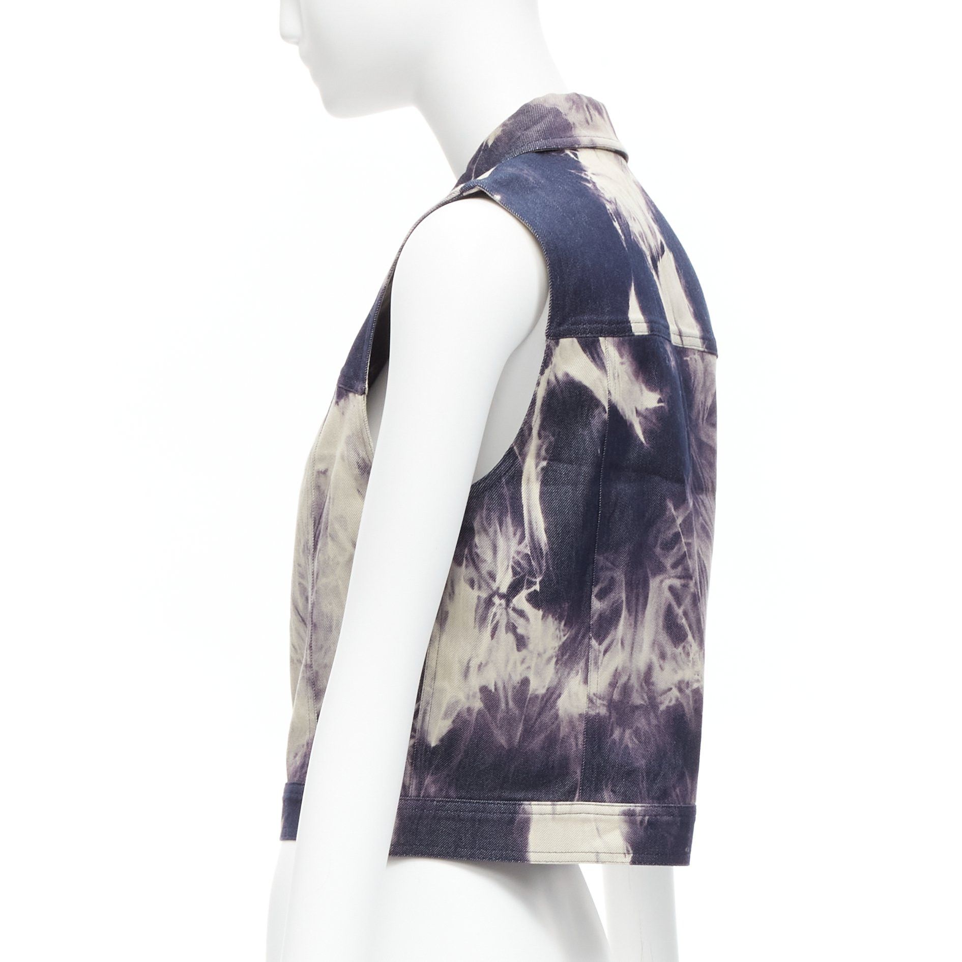 Celine CELINE Vintage 2000 indigo blue cream tie dye print cotton silk denim vest jacket FR40 L Size M / US 6-8 / IT 42-44 - 7 Thumbnail