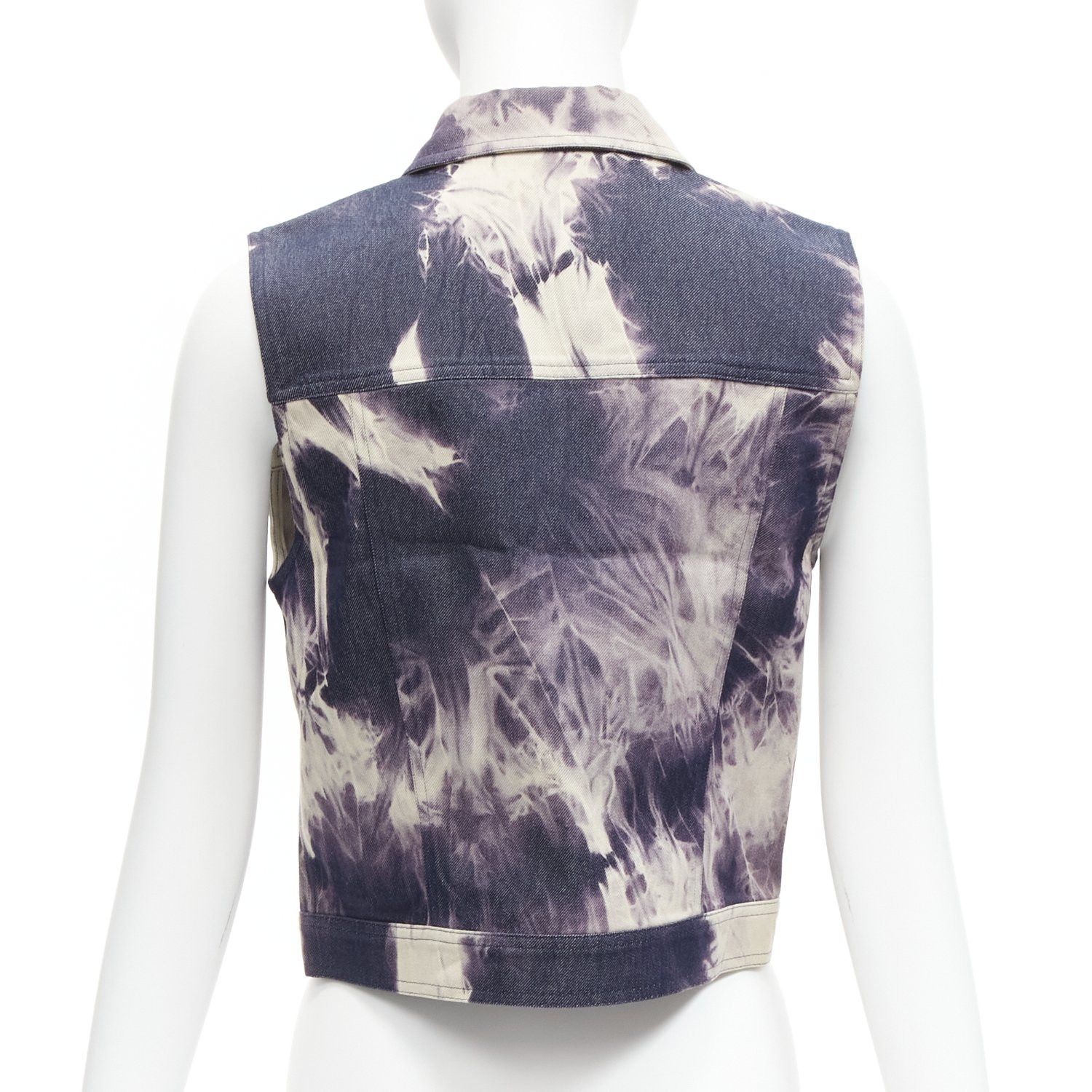 Celine CELINE Vintage 2000 indigo blue cream tie dye print cotton silk denim vest jacket FR40 L Size M / US 6-8 / IT 42-44 - 6 Thumbnail