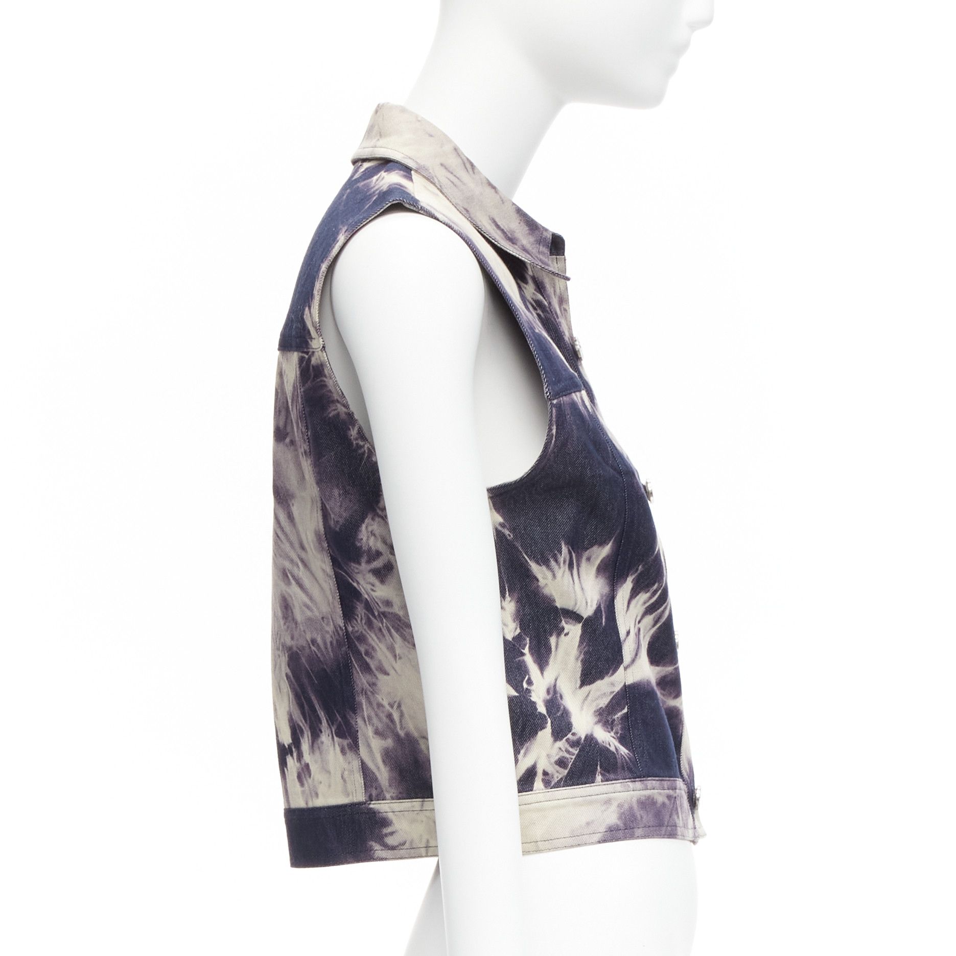 Celine CELINE Vintage 2000 indigo blue cream tie dye print cotton silk denim vest jacket FR40 L Size M / US 6-8 / IT 42-44 - 5 Thumbnail