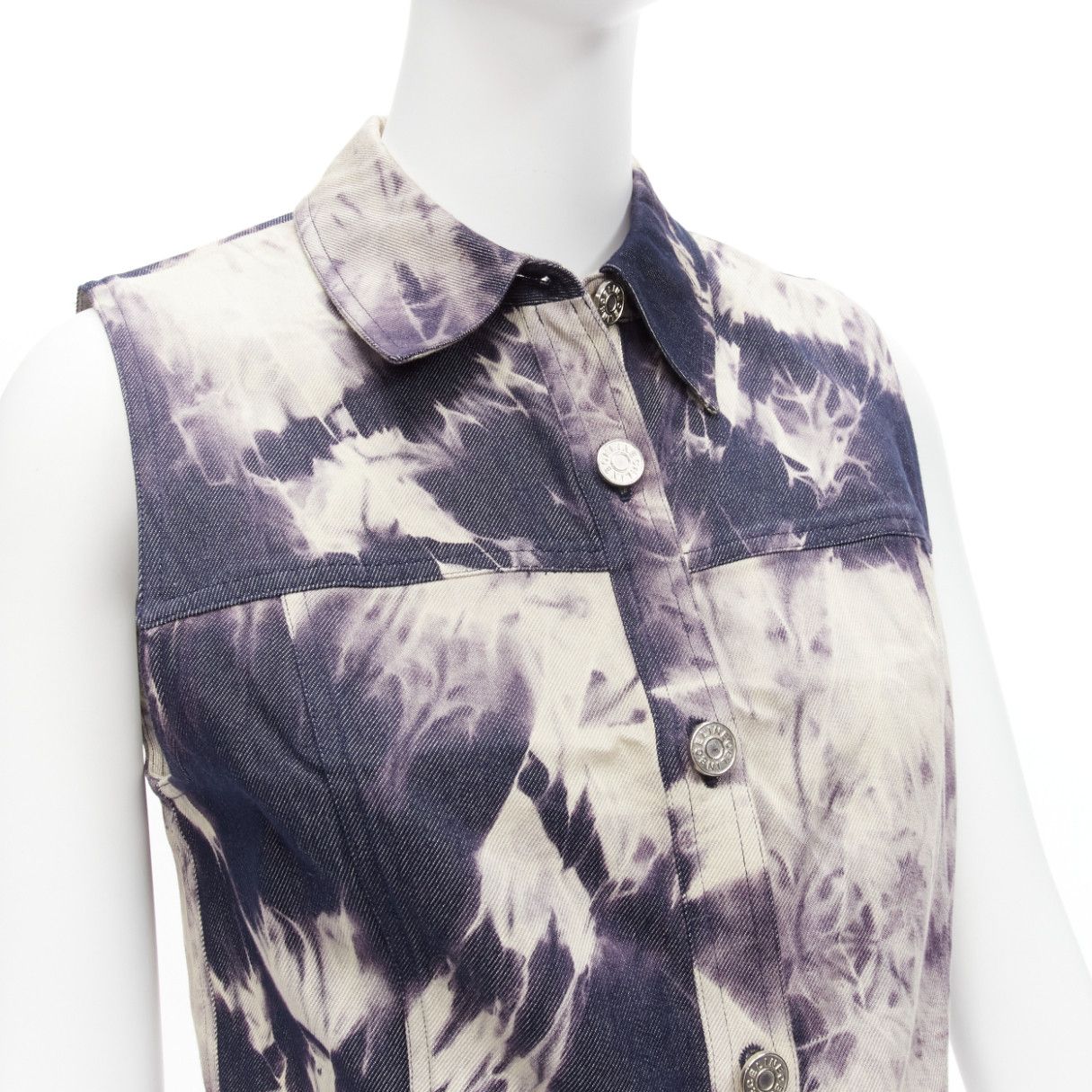 Celine CELINE Vintage 2000 indigo blue cream tie dye print cotton silk denim vest jacket FR40 L Size M / US 6-8 / IT 42-44 - 2 Thumbnail